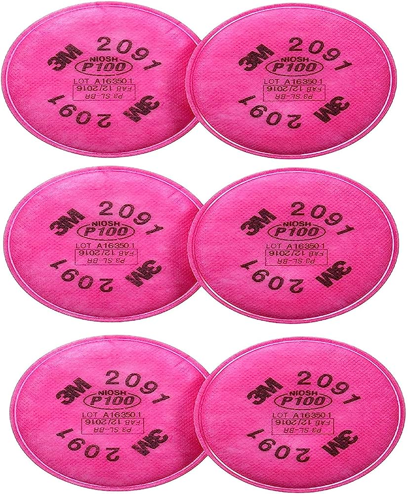 3M 2091 P100 Particulate Filters - 3 Pairs, Pink - Dust, Mold & Pollen Protection for Construction, Woodworking & DIY Projects