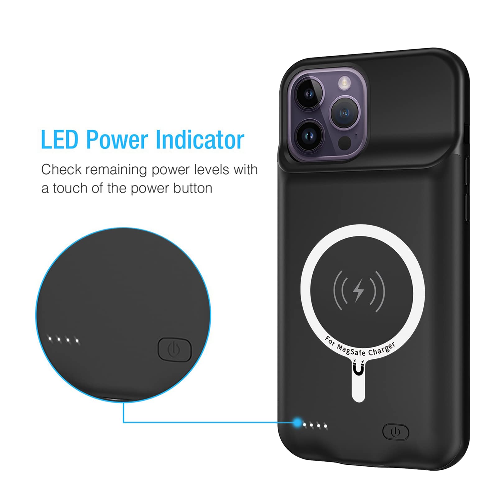 10800mAh Battery Case for iPhone 13 Pro Max (6.7 inch) - Wireless Charging Compatible, CarPlay Support, Portable Protective Rechargeable Charger (Black) | Perfect for Travel, Outdoor Activities & Daily Use