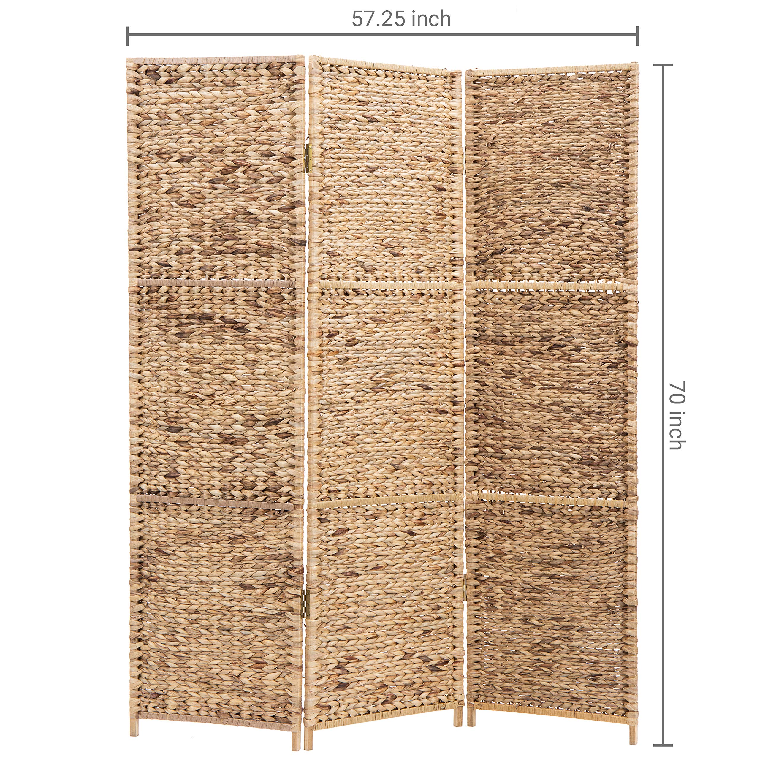 MyGift Handwoven Seagrass 3-Panel Room Divider Screen with Solid Wood Frame - Foldable Partition for Living Room, Bedroom, Office Privacy - Natural Brown Home Decor