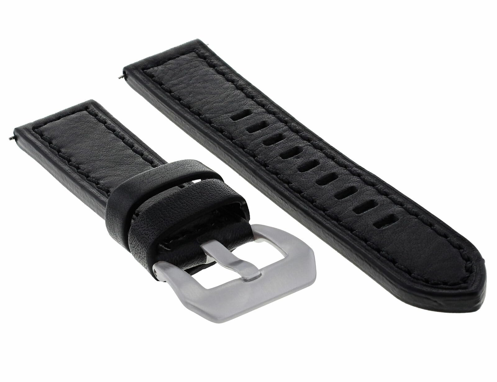 22mm Genuine Leather Watch Band Strap Compatible with Breitling Navitimer & Colt - Black Long Replacement Strap for Men's Watches | Durable & Comfortable for Daily Wear, Business & Casual Occasions