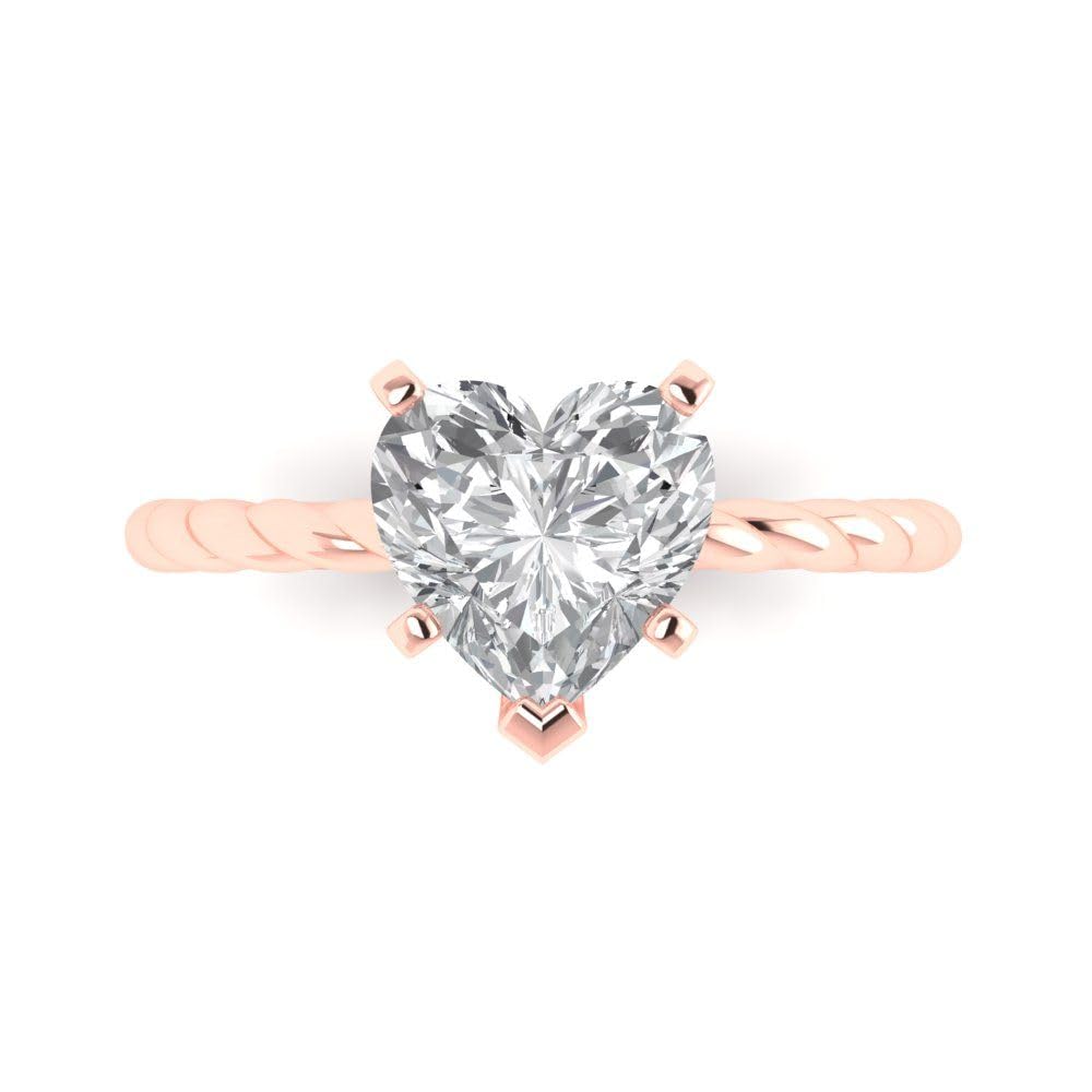 2.0 Carat Brilliant Heart Cut Clear Simulated Diamond 14K Rose Gold Solitaire Ring for Engagement, Promise, Bridal & Anniversary - Perfect for Proposals, Weddings & Romantic Gifts