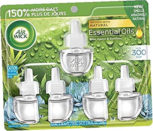 Air Wick Plug in Scented Oil Refill - 5 Count, Blue Agave & Bamboo Fragrance - Essential Oil Air Freshener for Home, Office, and Bathroom