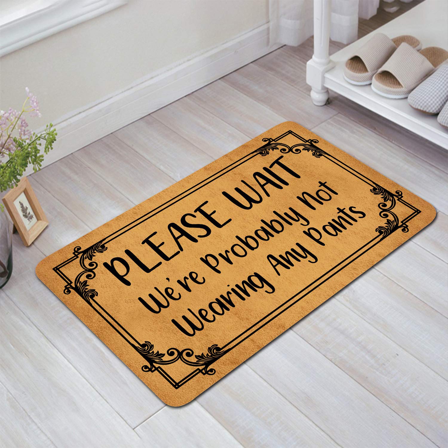 Funny Doormat 'Hold On We're Probably Not Wearing Any Pants' - Non-Slip Rubber Backing, Machine Washable Indoor/Outdoor Entrance Mat 29.5x17.7 Inches - Perfect for Front Door, Home Decor & Gifts