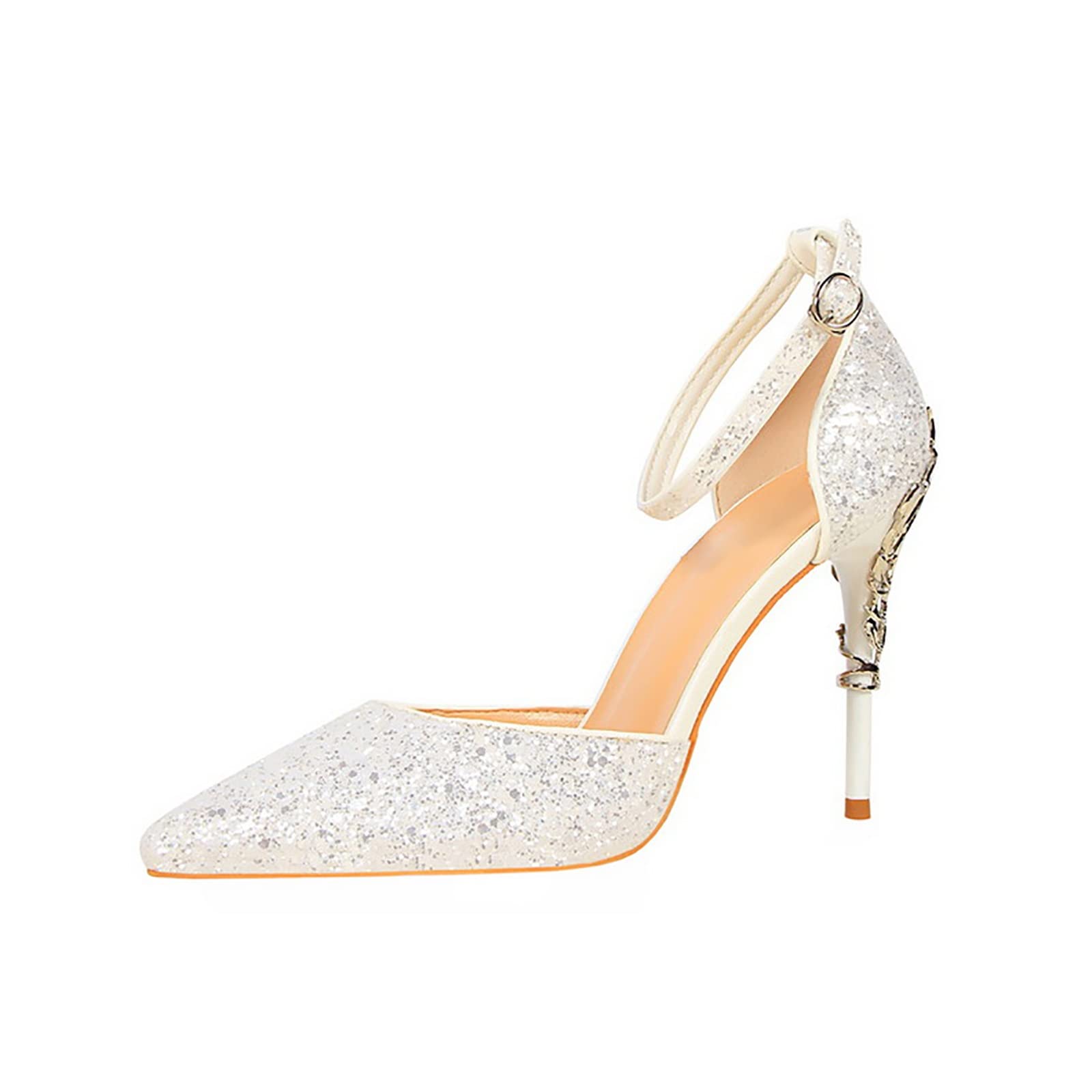 QAZX Women's Stiletto Heels 3.74 Inch High Heel Sandals - Pointed Toe Party Wedding Bridal Pumps for Prom, Evening Events & Special Occasions (White, Size 38)