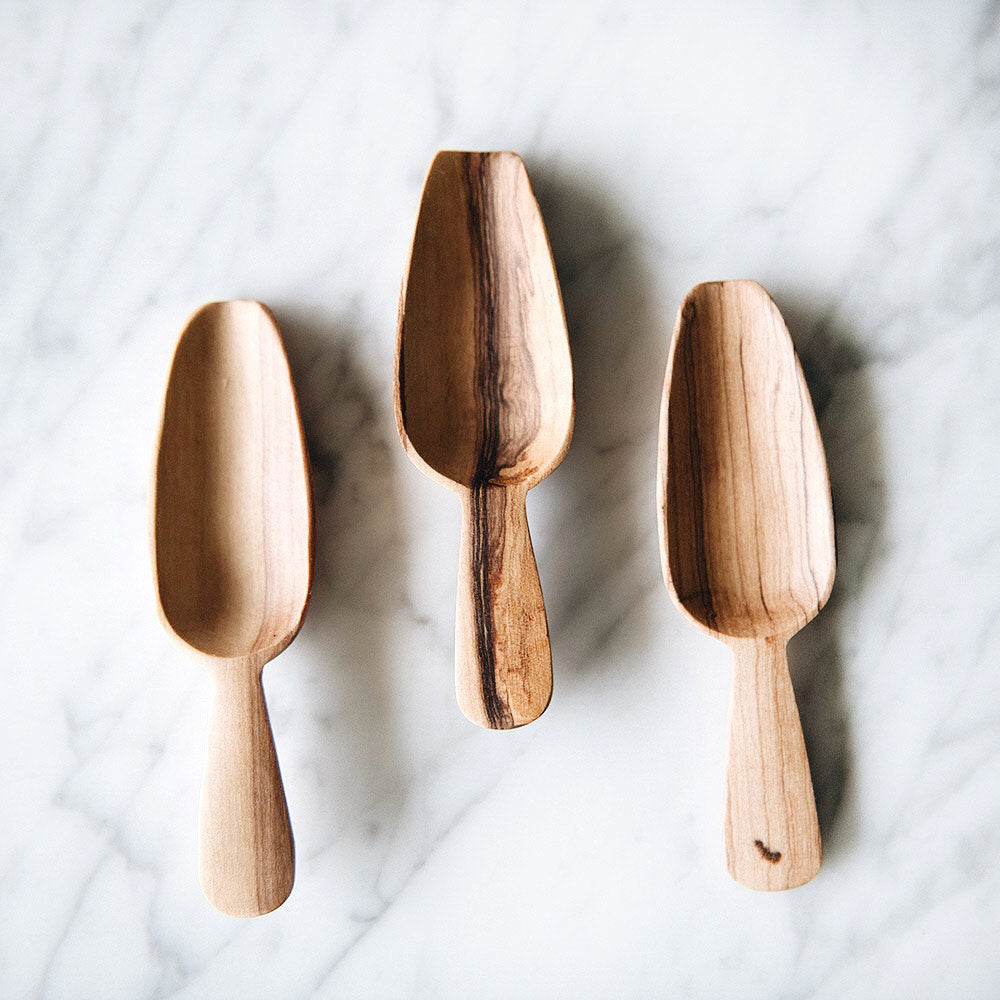 Premium Wild Olive Wood Bin Scoop Set - Eco-Friendly Kitchen Utensils for Coffee, Sugar, Flour & Spices Storage | Perfect for Pantry Organization & Baking Accessories