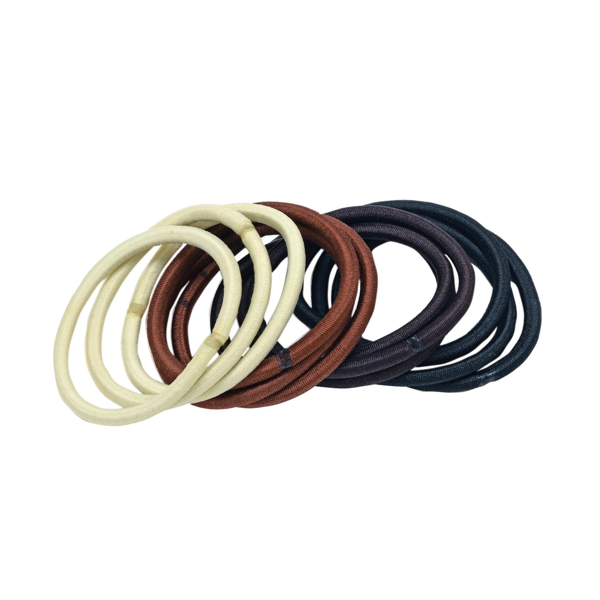 Elastic Hair Bands 12 Pack - Black, Ivory, Brown for Women & Girls - Perfect for Ponytails, Braids & Everyday Hairstyles