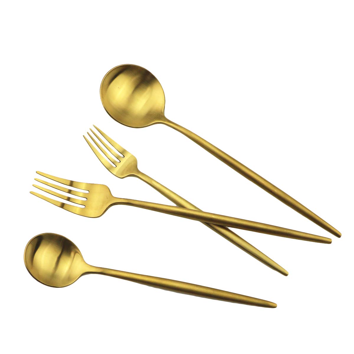 Premium 40-Piece Matte Gold Flatware Set - 18/10 Stainless Steel Cutlery for 8 People (Forks, Spoons, Knives) - Elegant Dinnerware for Home, Camping & Travel - Durable Tableware for Restaurants & Outdoor Adventures