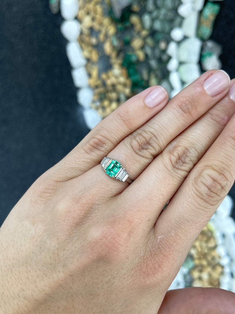 2.03 Carat Total Weight (TCW) 18K Gold 7-Stone Classic 950 Emerald & Diamond Engagement Ring for Women – Perfect for Proposals, Weddings & Anniversary Gifts