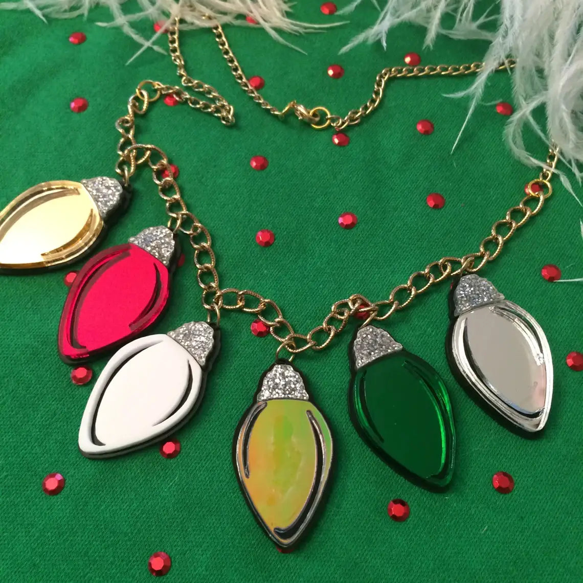Festive Christmas Lights Holiday Acrylic Charm Necklace - Elegant Holiday Jewelry for Women - Perfect for Christmas Parties, Gift Giving & Seasonal Celebrations