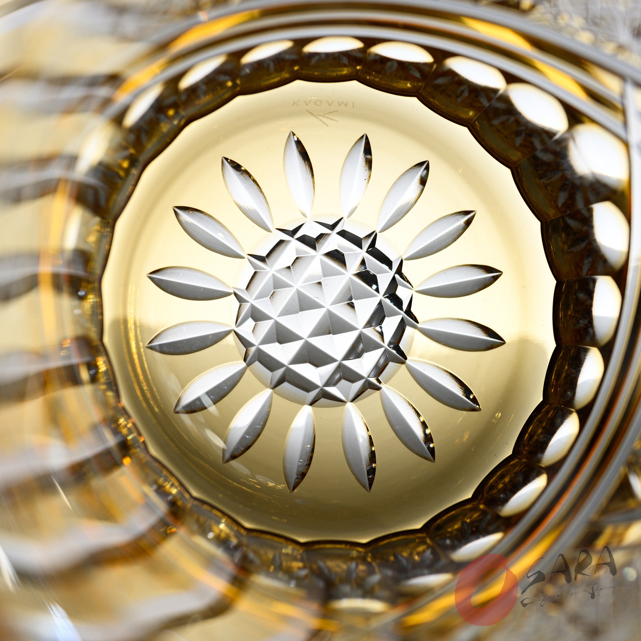 KAGAMI x OSARA Collaboration Crystal Rock Glass - Sunflower Design, Premium Whiskey Tumbler for Bourbon, Scotch & Cocktails - Elegant Barware for Home & Gifts