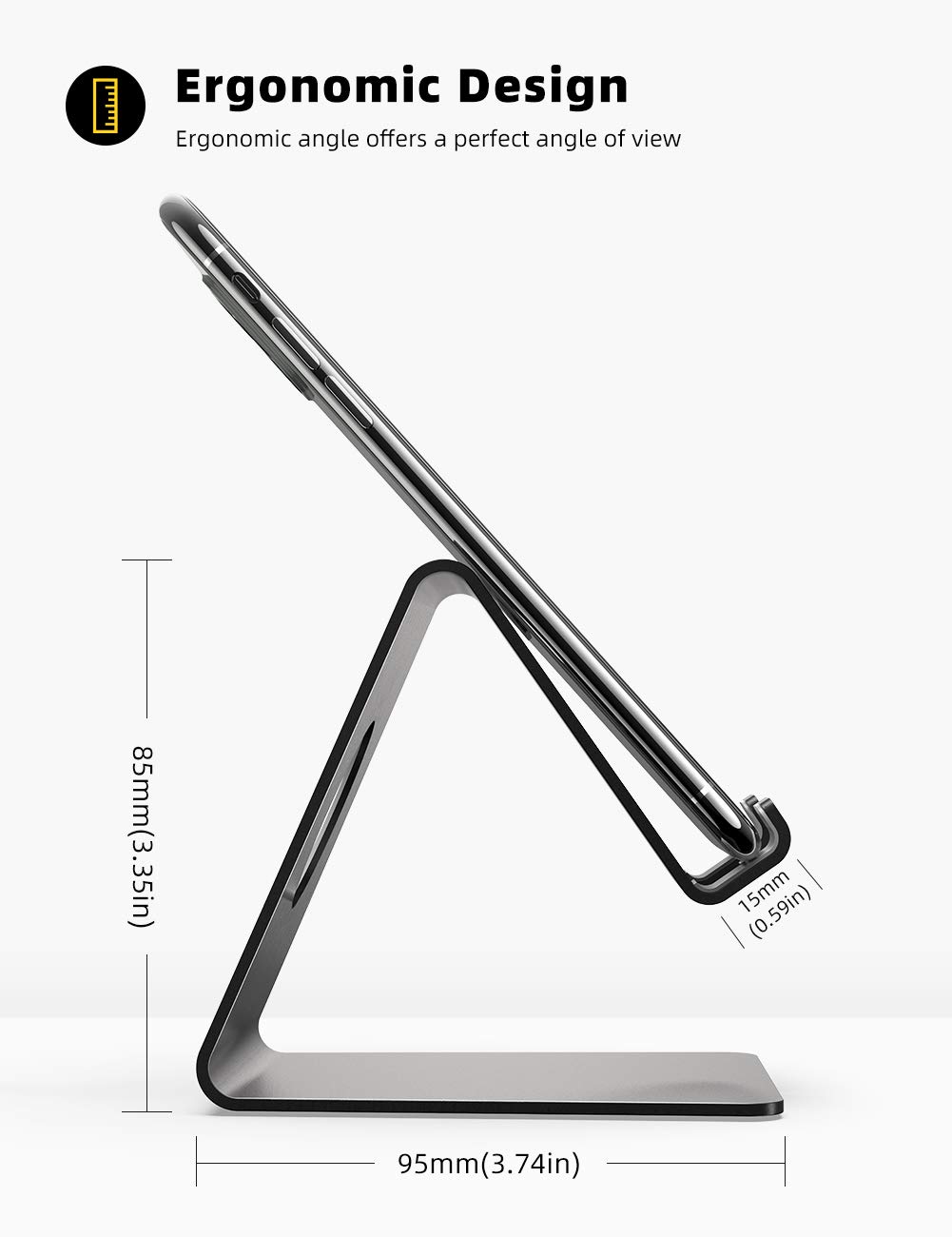 Lamicall Adjustable Cell Phone Stand - Universal Phone Dock, Cradle & Holder for iPhone, Samsung, All Smartphones - Black - Perfect for Office Desk, Home, Car & Video Calls