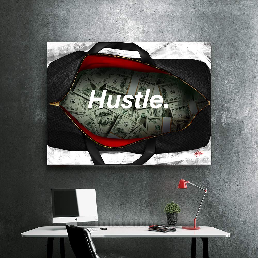 Inktuitive 'Bag It' Motivational Wall Art - Hustle Money Quote Canvas Print for Home & Office Decor - 40x30 Inches - Perfect for Living Room, Bedroom & Workspace Inspiration