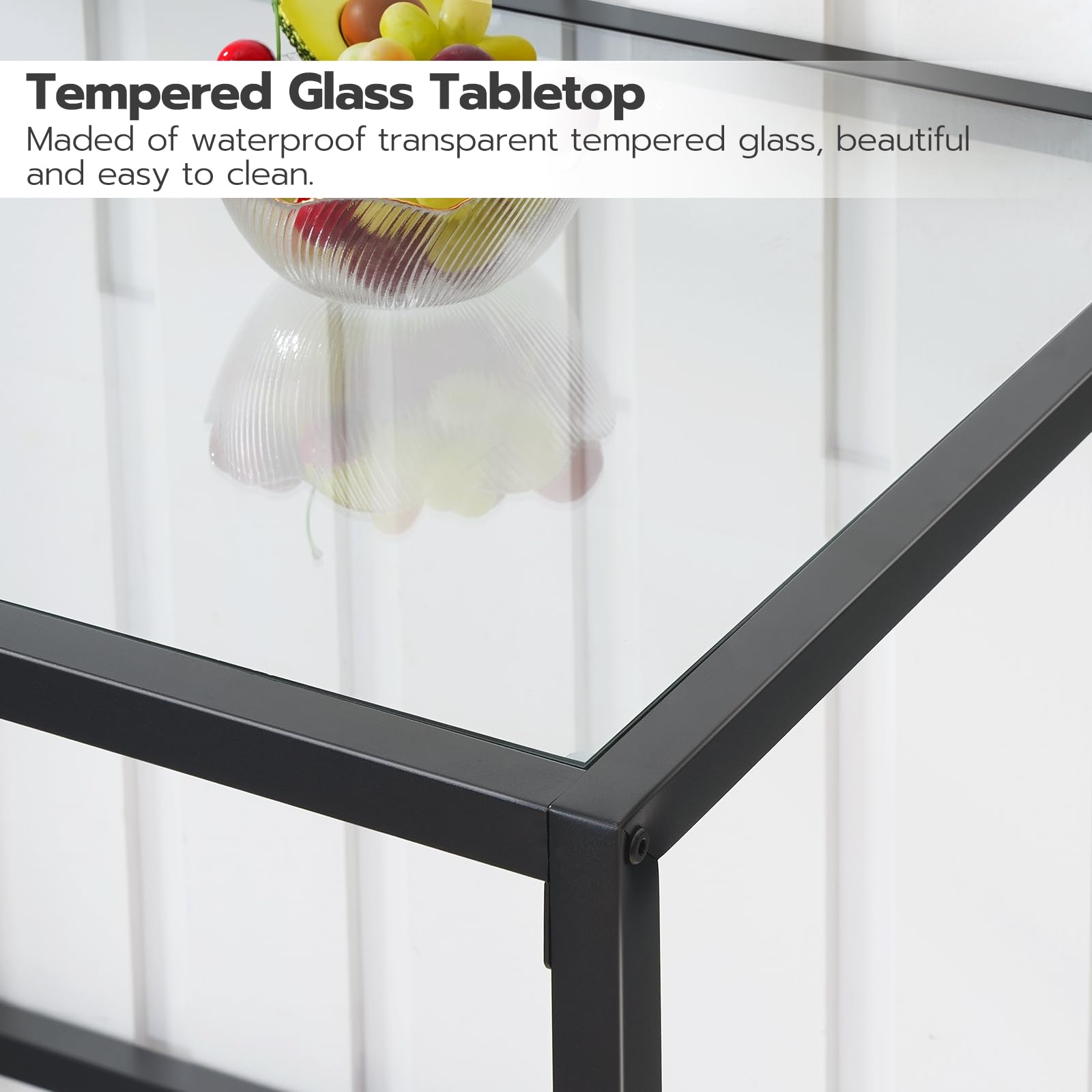 HOOBRO Modern Glass Dining Table Set for Small Spaces - 3-Piece Kitchen Table and Chairs, Rectangular Black Home Furniture (BK80CZ01) | Perfect for Apartments, Condos & Cozy Dining Areas