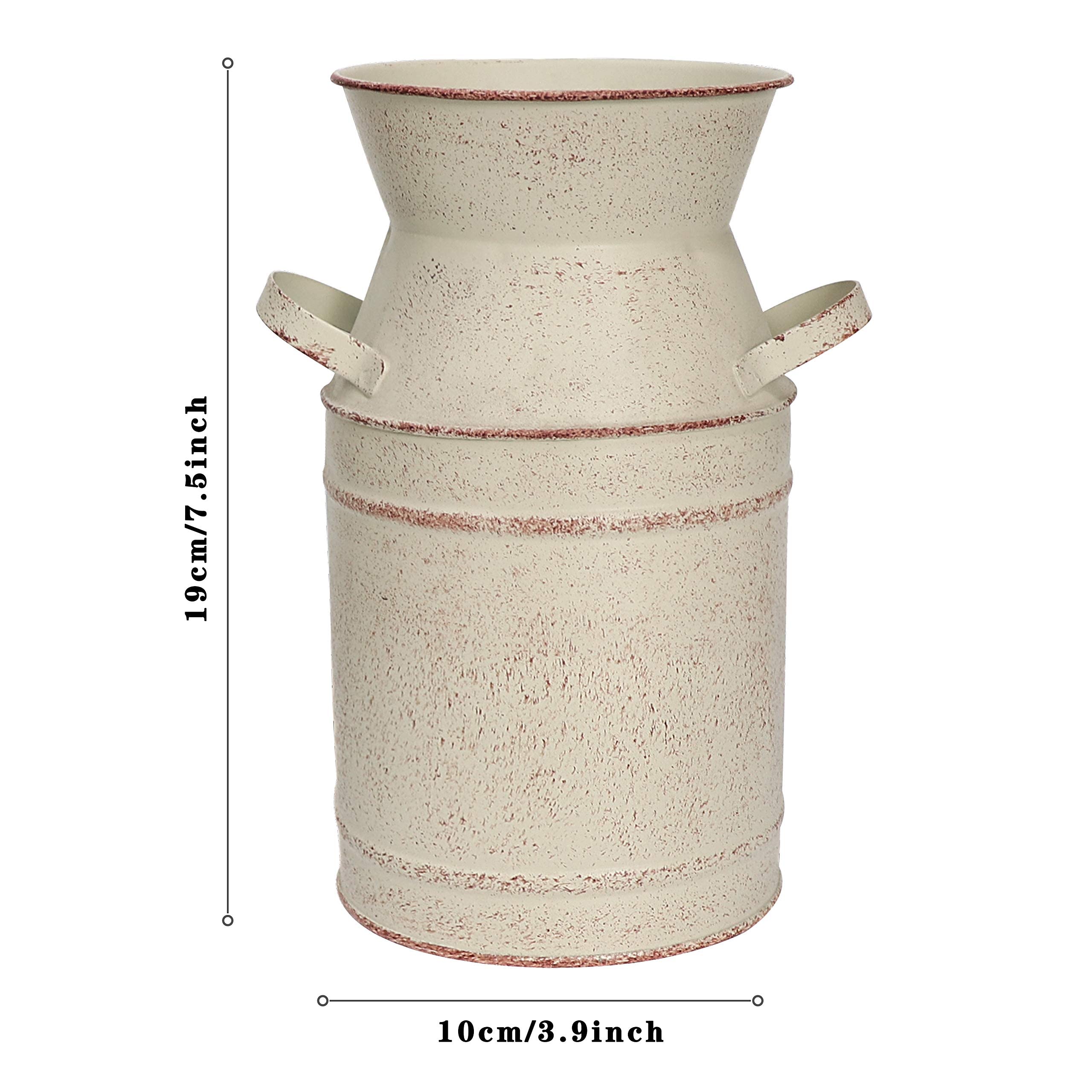Rustic Beige Flower Vase for Centerpieces - Small Farmhouse Galvanized Milk Can with Handle - 7.5 Inch Height - Perfect for Bathroom Decor, Wedding Centerpieces & Farmhouse Home Decor