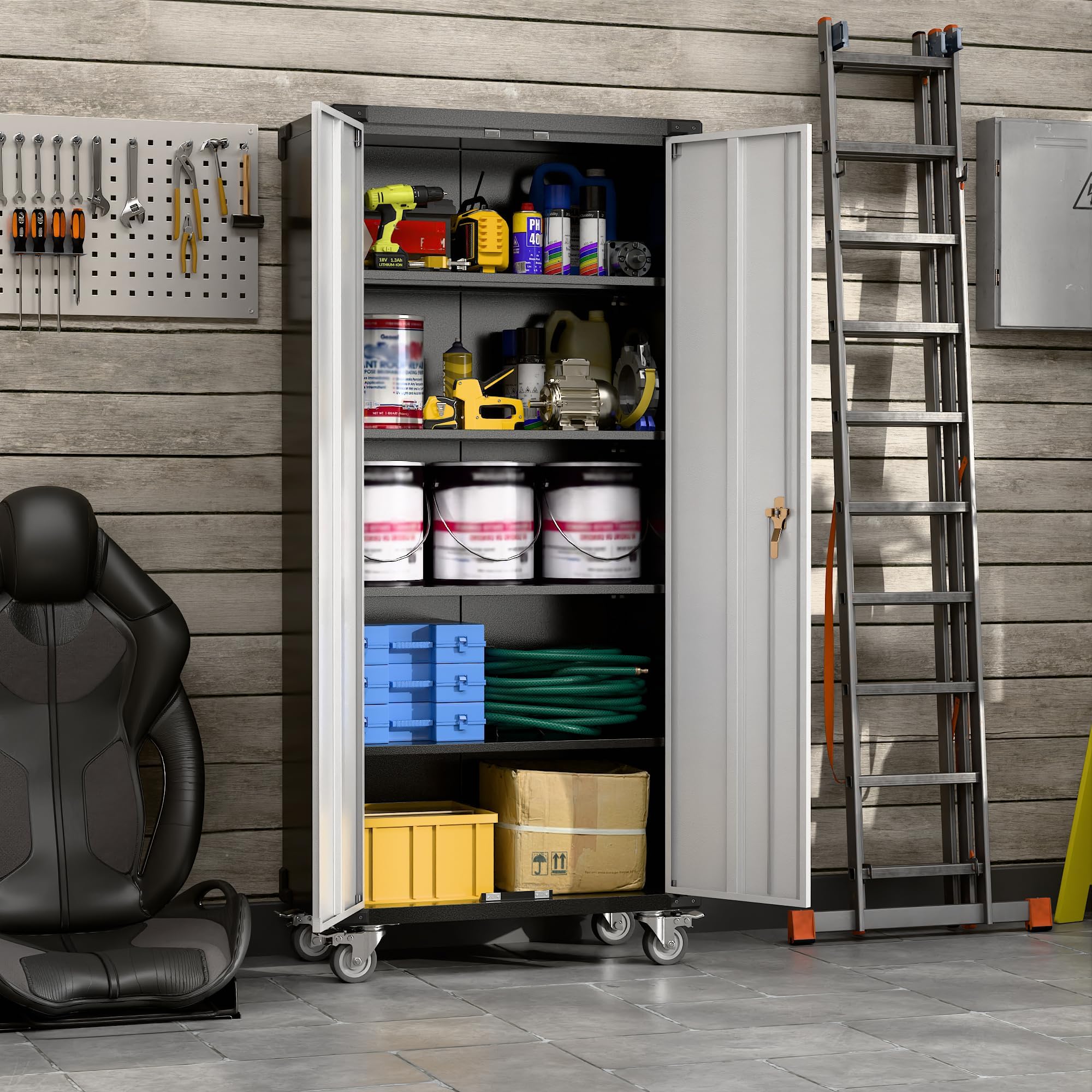 Heavy-Duty Metal Garage Storage Cabinet with Wheels - 72