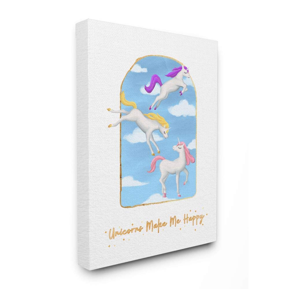 Stupell Industries 'Unicorns Make Me Happy' Sky Blue Wall Art Canvas - 36