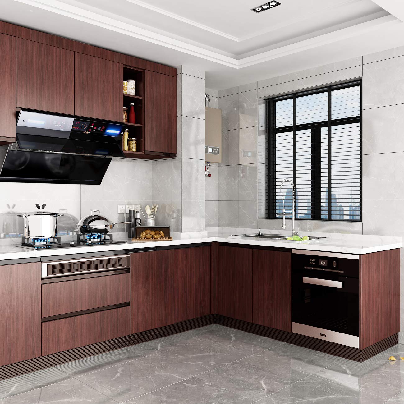 Livelynine 197 x 24 Inch Black Walnut Wood Grain Contact Paper - Waterproof Self-Adhesive Vinyl Wrap for Kitchen Cabinets, Countertops, Desks & Furniture - Easy Peel & Stick Wallpaper for Home & Office Renovation