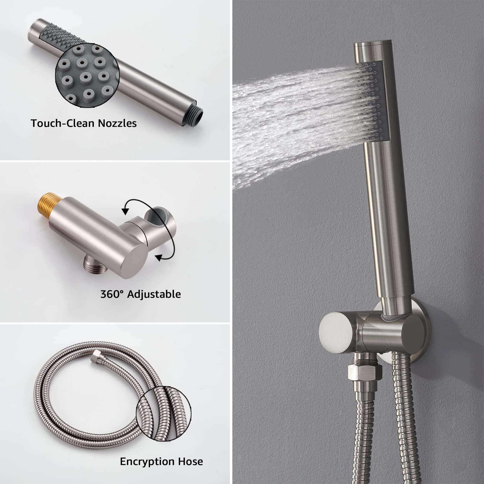 Brushed Nickel Wall Mount Shower System - 10 Inch Rain Shower Head & Handheld Sprayer with Pressure Balance Valve | Bathroom Shower Faucet Mixer Set for Modern Home & Spa-Like Experience