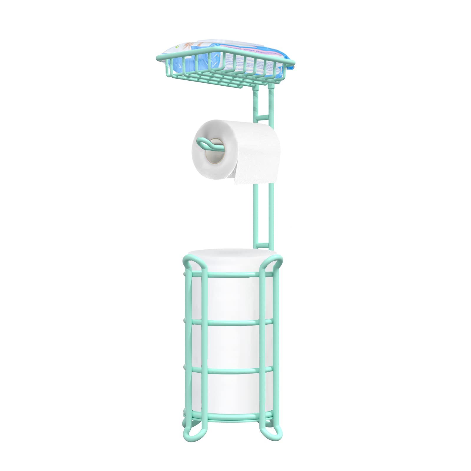 Nautical Toilet Paper Roll Holder Stand with Shelf for Large Rolls - Mint Green Bathroom Tissue Dispenser | Perfect for Coastal, Beach House & Nautical Themed Bathrooms