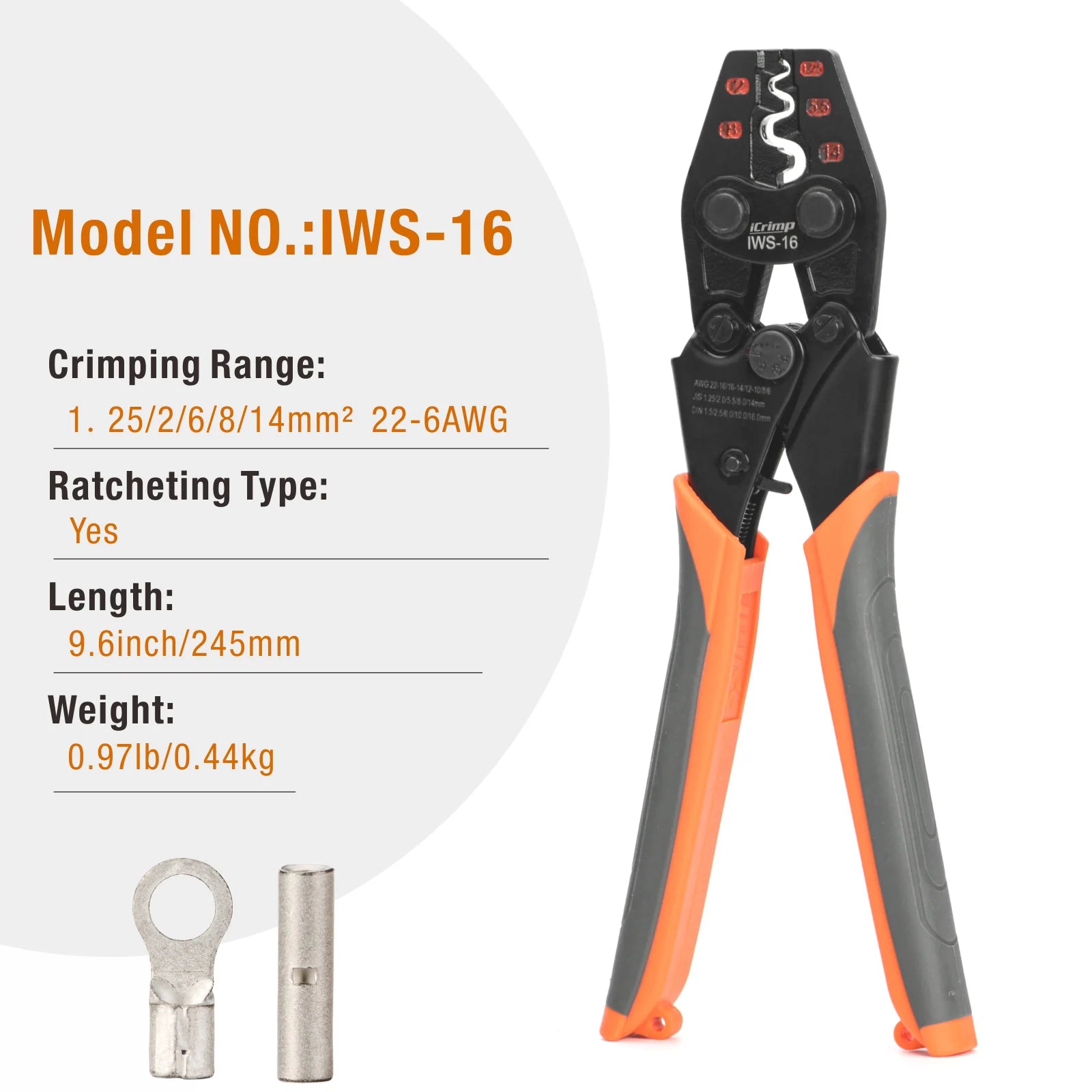 IWS 8 Non-Insulated Terminal Crimping Tool for AWG 16-8 Copper Butt Connectors - Professional Wire Splice & Electrical Connection Tool for Automotive, Marine & DIY Projects