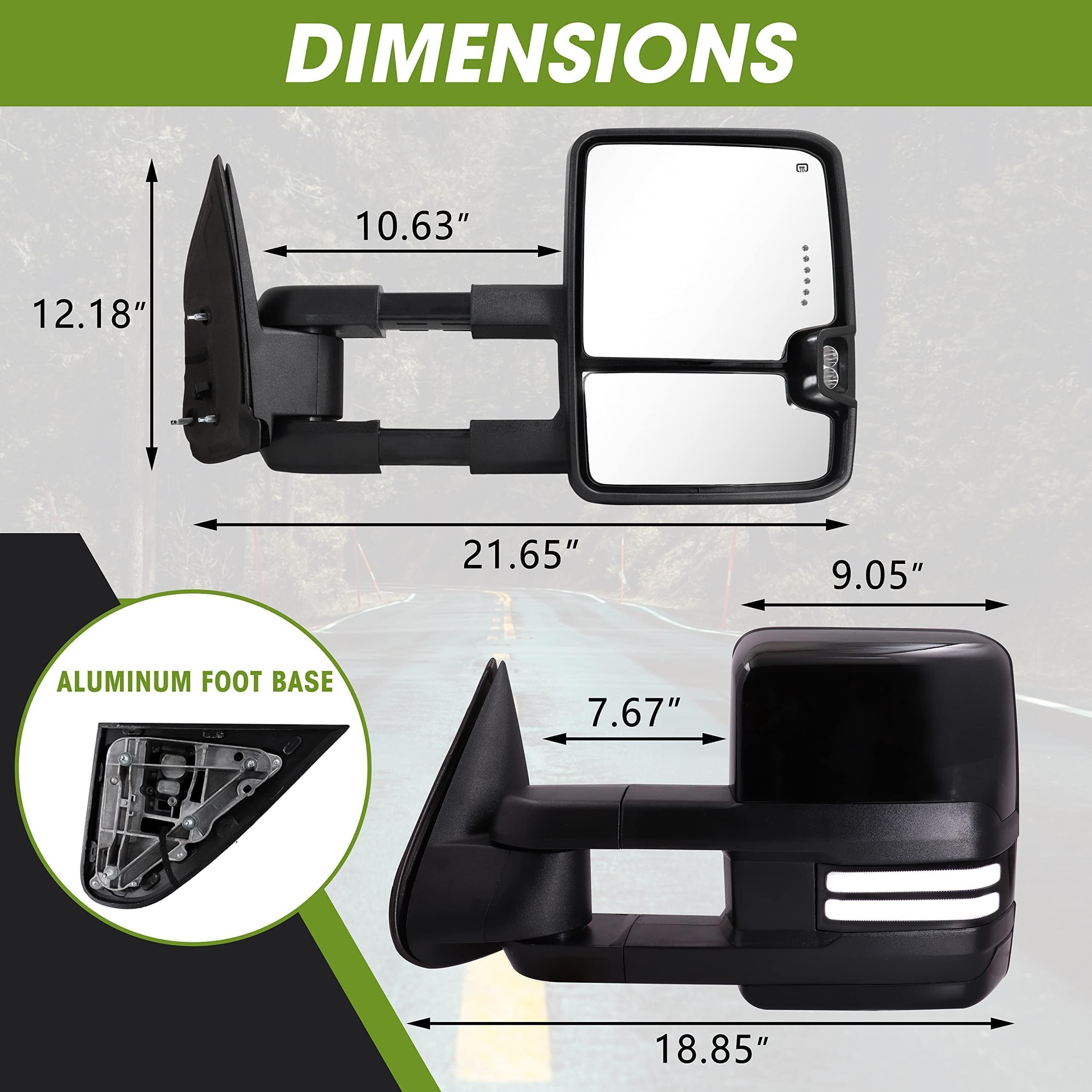 2003-2007 Chevy Silverado GMC Sierra Switchback Towing Mirrors - Power Heated Extendable Side Mirrors with Dynamic Turn Signal, Running Light & Backup Lamp (Black) - Perfect for Towing, Camping & Off-Road Adventures