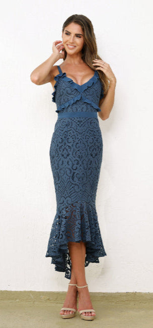 Leanne Midi Dress in Steel Blue - Elegant Casual & Office Wear for Women | Perfect for Work, Date Night & Special Occasions