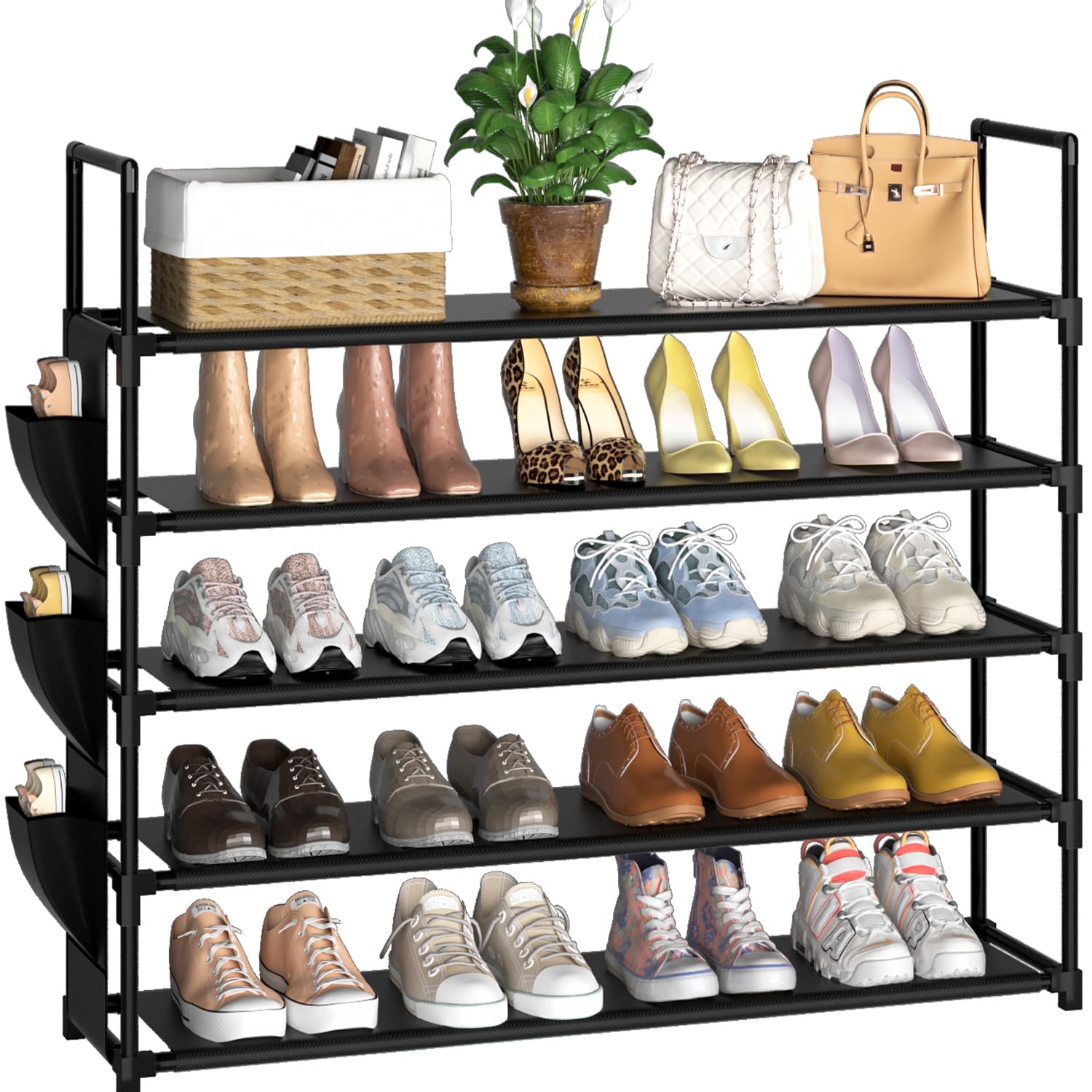 5-Tier Shoe Rack Organizer - Holds 20-25 Pairs, Space Saving Shoe Storage for Closet, Entryway, Garage & Door - Tall Shoe Shelf Stand for Sneakers, Boots & Heels - Perfect for Small Spaces & Home Organization