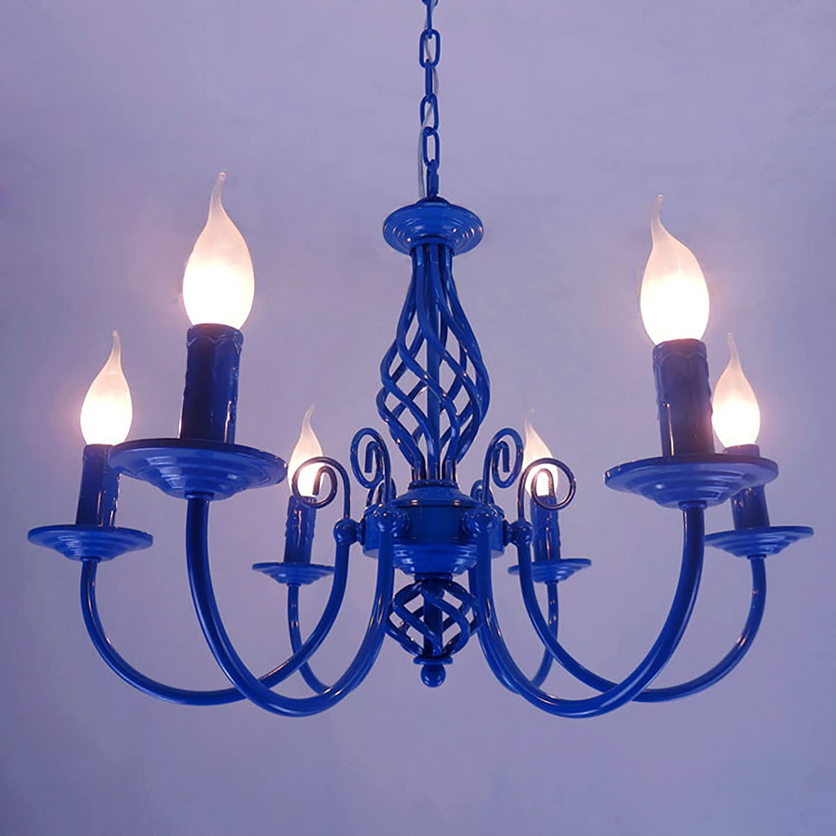 Modern 6-Light Blue Mediterranean Candle Chandelier with 6 Candle Holders - Elegant Pendant Lighting for Dining Room & Living Room Decor (Bulbs Not Included) | Perfect for Rustic, Coastal or Farmhouse Style Homes