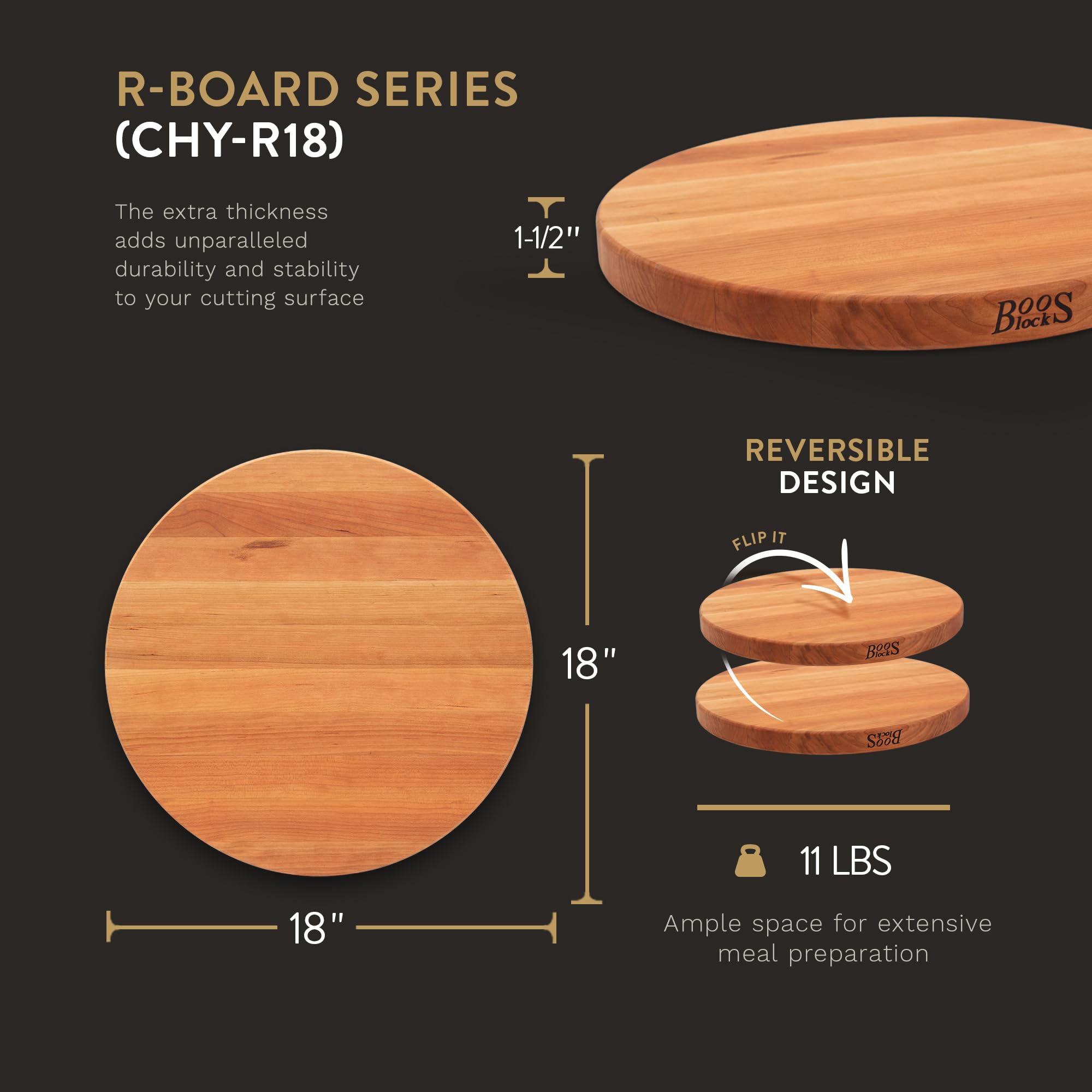 John Boos Premium Reversible Wood Cutting Board - 18x18 Inch Large Cherry Wood Chopping Block with Oil Finish, 1.5-Inch Thick - Perfect for Kitchen Prep, Meat Cutting & Serving Charcuterie