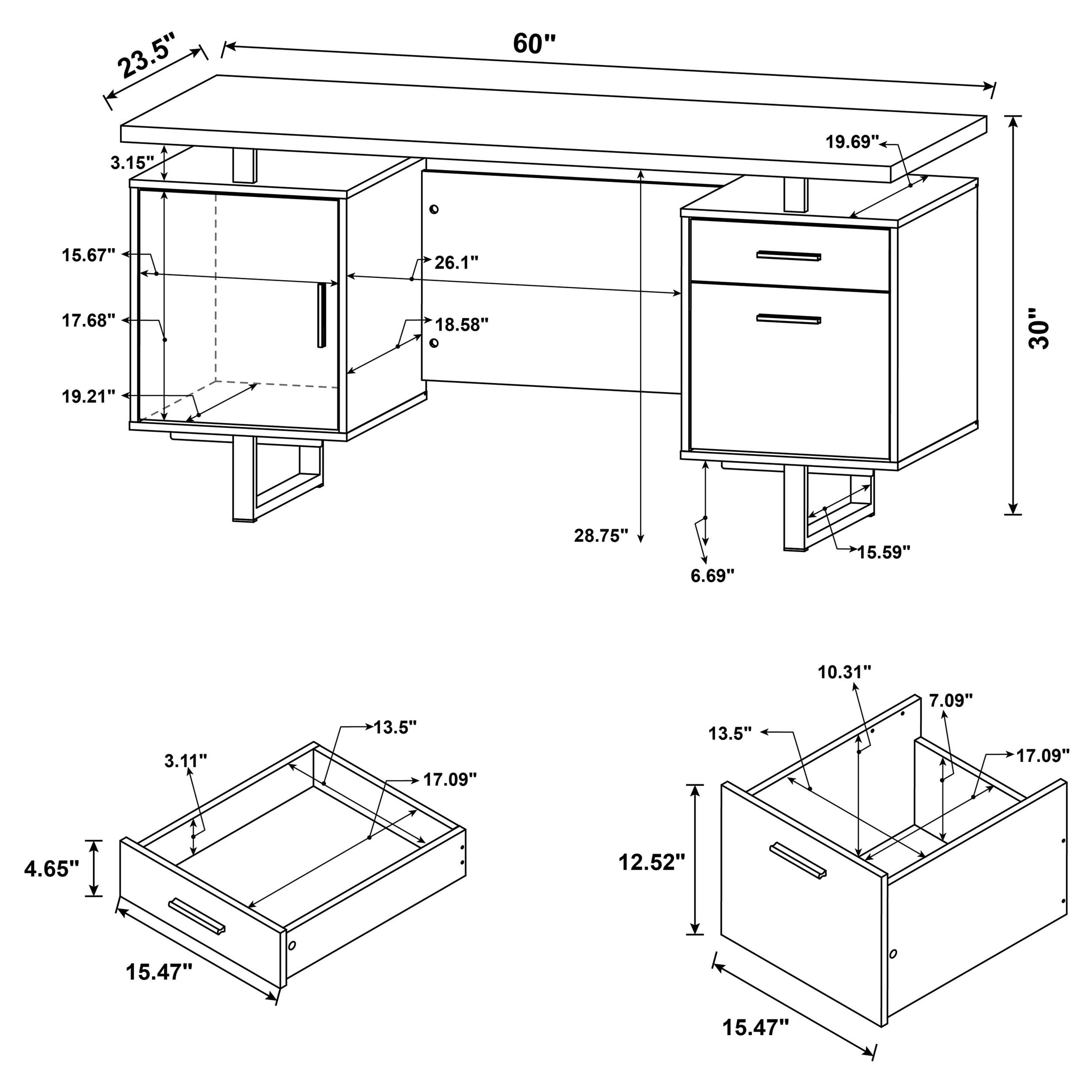 Modern Contemporary 2-Drawer Home Office Writing Desk with Storage File Cabinet - Silver Metal Frame & White High Gloss Finish - Perfect for Small Spaces, Home Offices, and Workspaces (Model 803521)