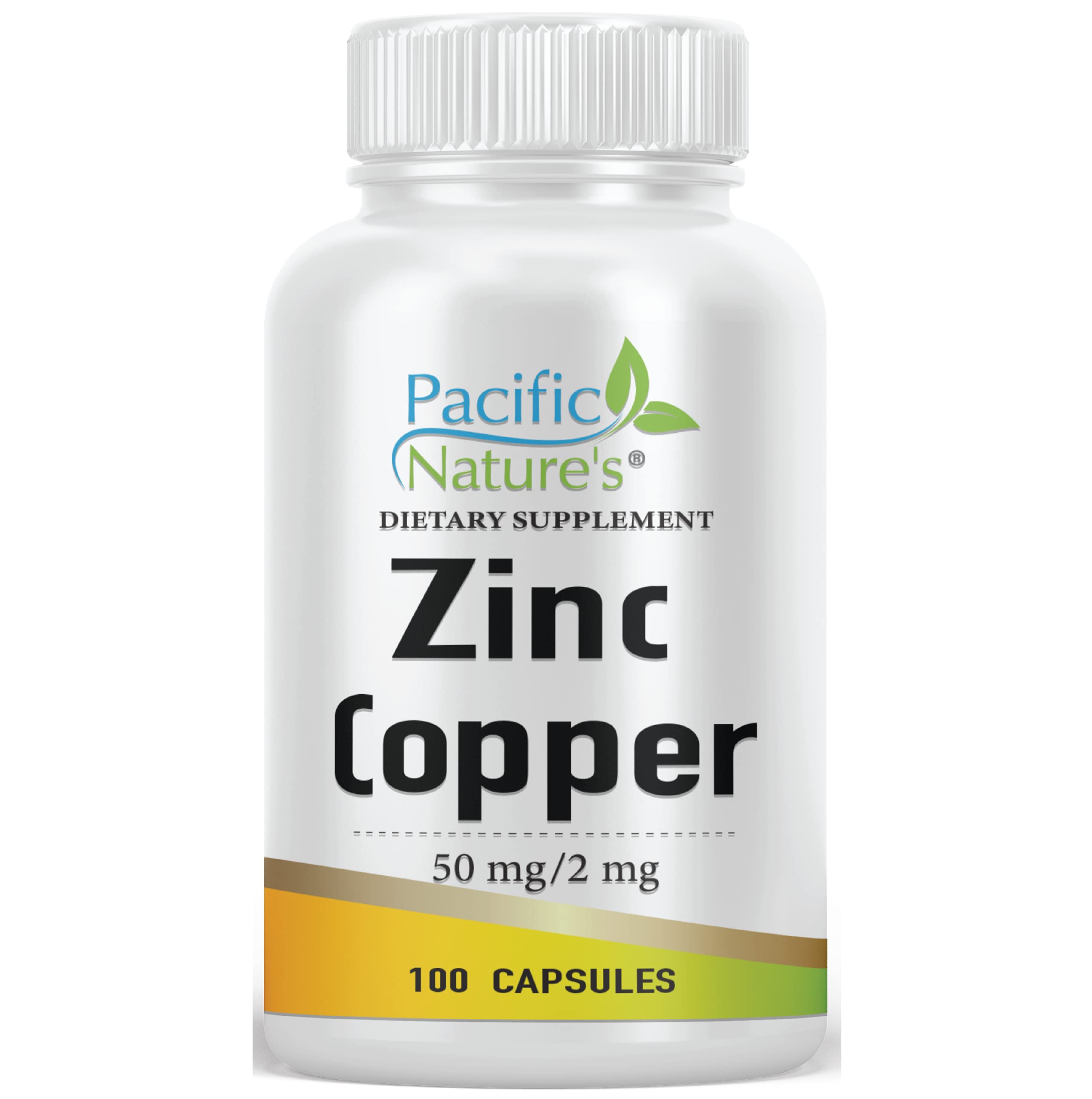 Premium Zinc & Copper Supplement (100 Capsules) - 50mg Zinc Gluconate & 2mg Copper Sulfate for Immune System Support - Gluten Free, Non-GMO - Supports Energy, Metabolism & Overall Wellness