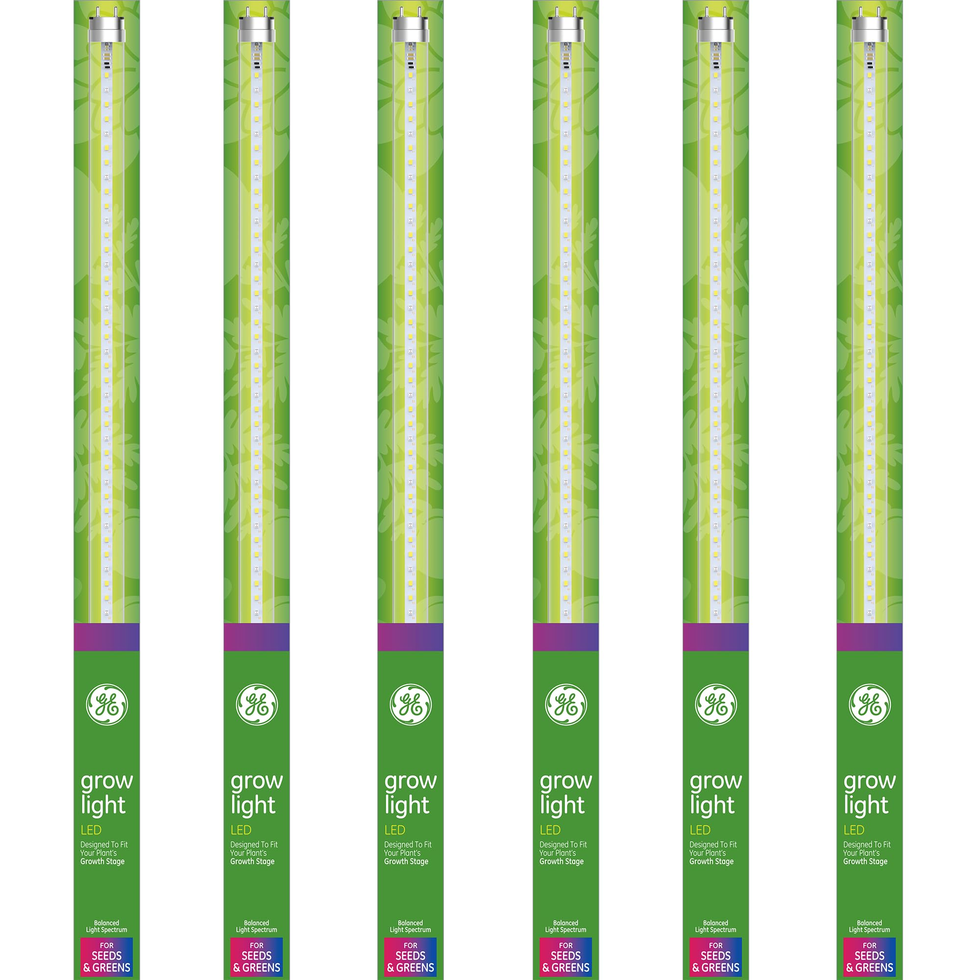 GE T8 LED Grow Light Bulbs for Indoor Plants - 18W, 36 PPF, 48 Inch Balanced Spectrum Lighting for Seeds, Greens & Herbs (6 Pack) - Perfect for Hydroponics, Greenhouses & Home Gardening