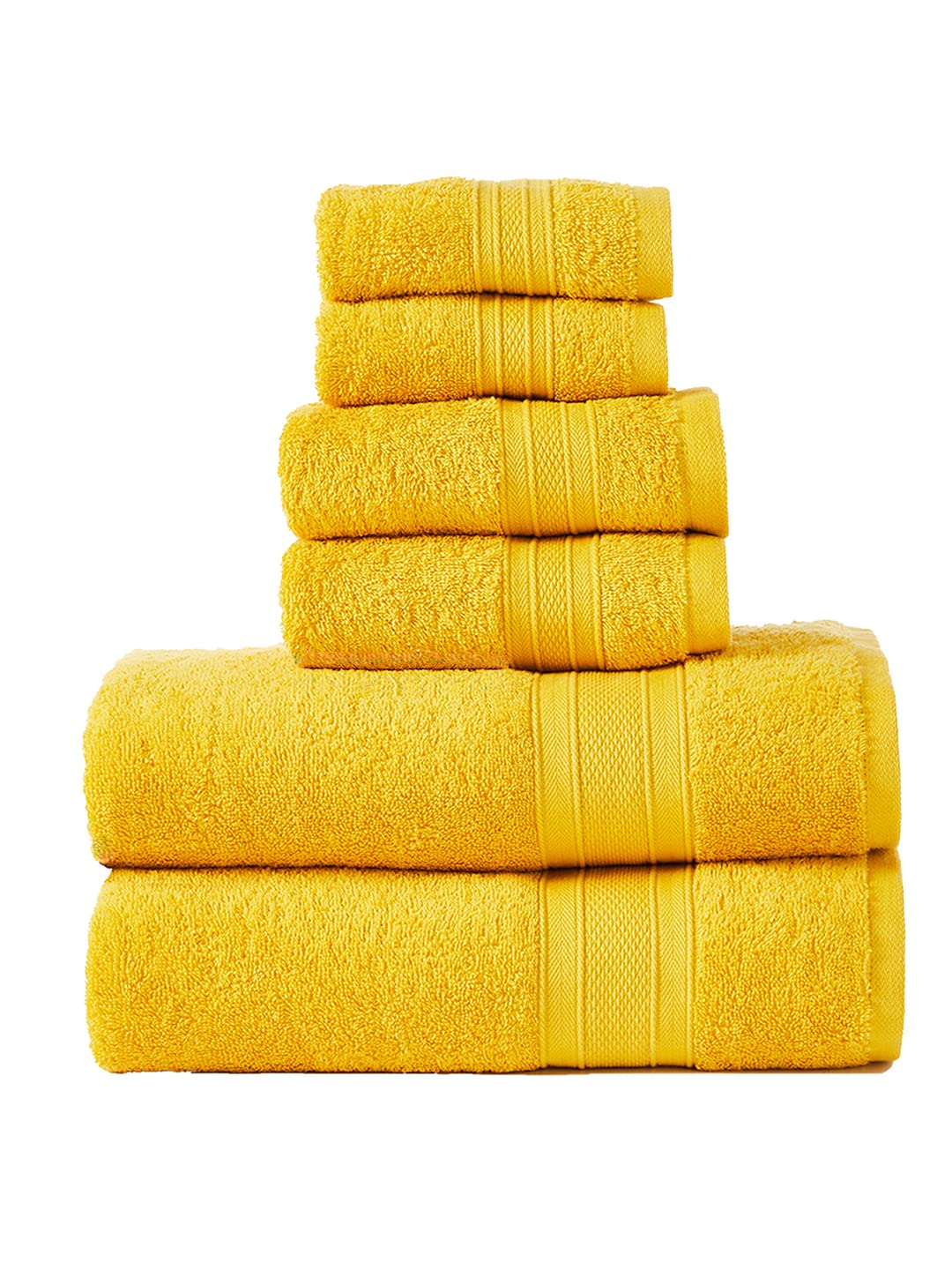 TRIDENT Soft & Plush Luxury Towel Set - 100% Cotton Bath & Hand Towels (6-Piece, Mustard Yellow) | Ultra Absorbent for Spa, Hotel & Home Bathroom Use