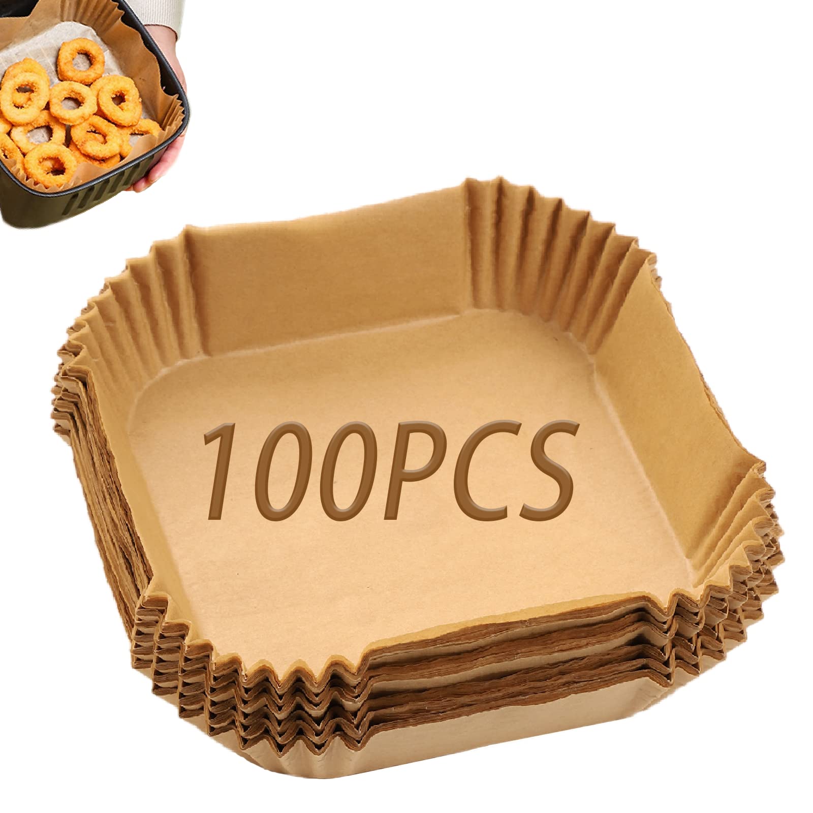 100PCS Disposable Air Fryer Liners - Oil & Water Proof Square 6.3in Food Grade Paper - Compatible with Ninja, Tower, COSORI Air Fryers - Perfect for Healthy Cooking, Baking & Frying at Home