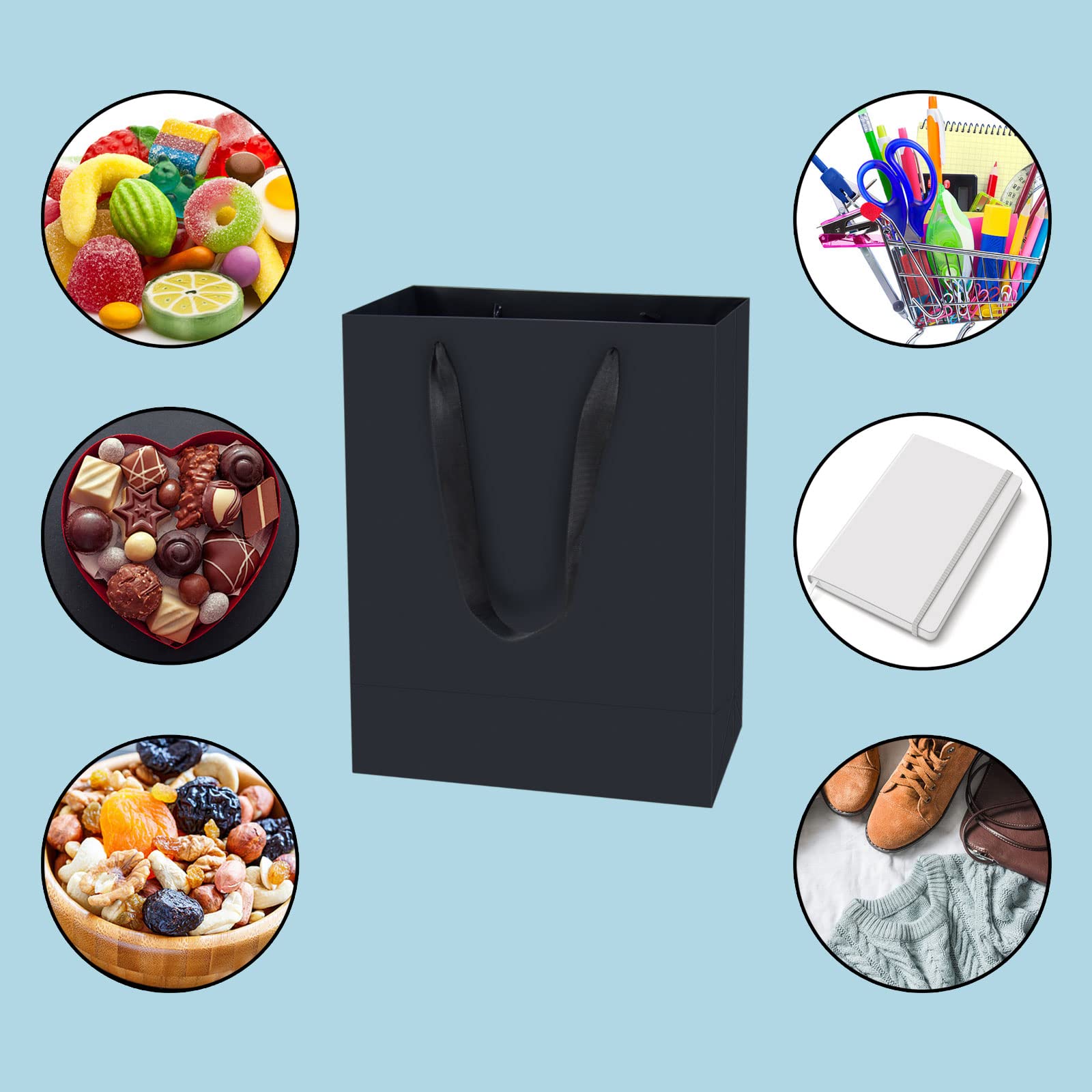 HUAPRINT 30 Pack Matte Black Paper Gift Bags with Handles - 10