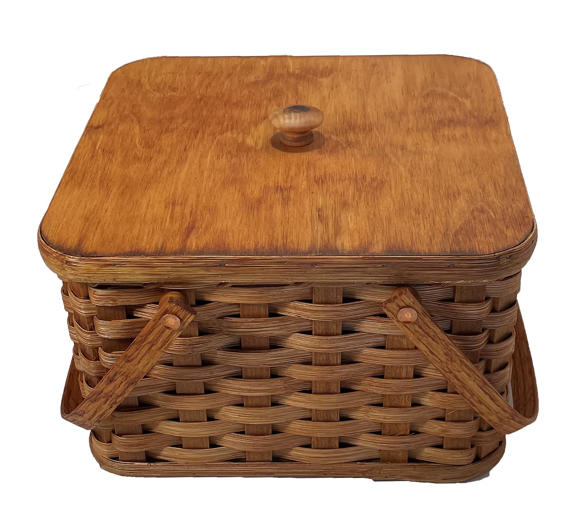 Amish Double Pie Carrier - Handmade Square Oak Basket with Swinging Handles | Natural Wood Picnic Basket for Outdoor Gatherings & Potlucks