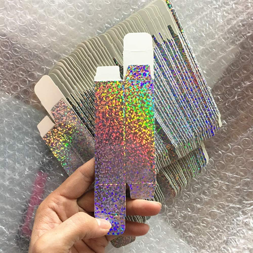 100 Pcs Silver Kraft Paper Gift Boxes for Lipstick, Lip Gloss, Cosmetics & Essential Oils - Shiny Laser Packaging for Makeup, Favor Storage & Retail Display - Perfect for Beauty Salons, Weddings & DIY Gift Wrapping