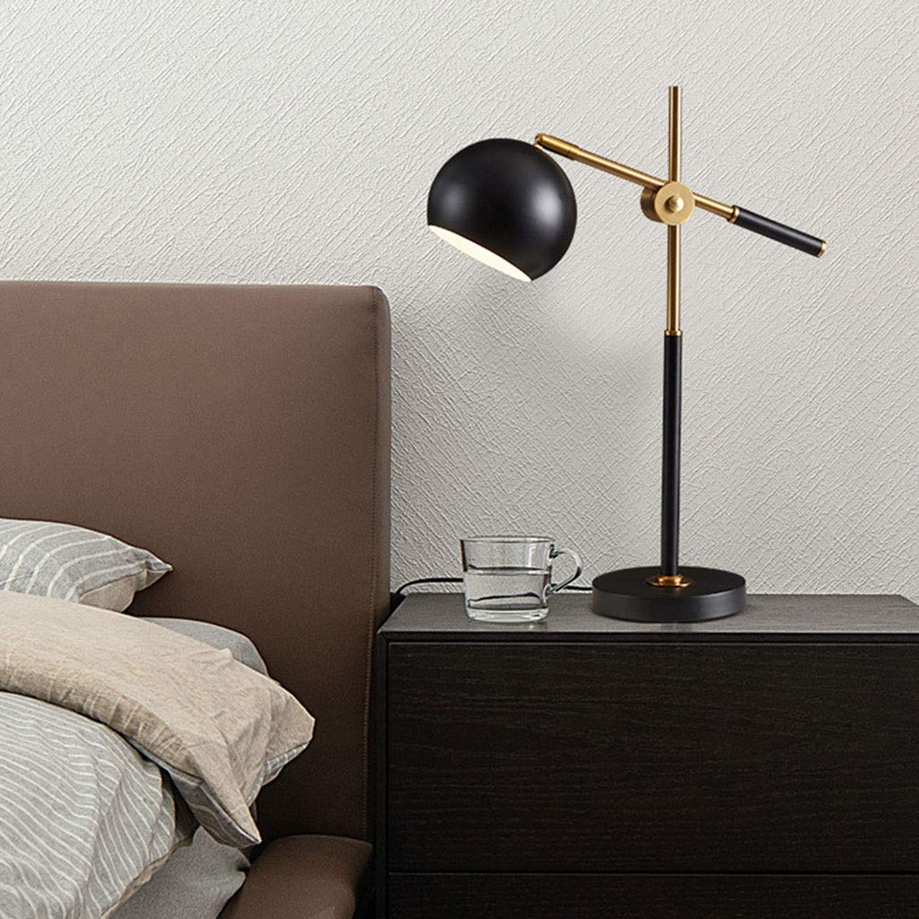 Adjustable Modern Nightstand Lamp with Flexible Head & Arm - Vintage Wrought Iron Study Desk Light, Mid-Century Style Black Shade - Perfect for Bedroom, Office & Reading Nook Lighting (Black)