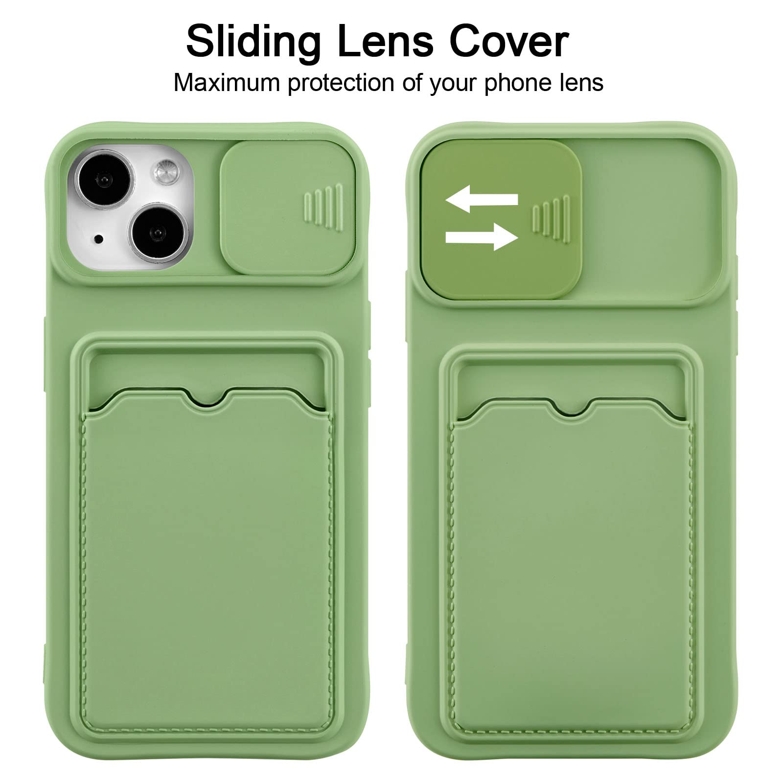 UEEBAI iPhone 13 6.1 Inch Crossbody Phone Case with Camera Cover & Silicone Card Holder - Adjustable Neck Strap, Shockproof Protective Case (Matcha Green) - Perfect for Travel, Shopping & Hands-Free Daily Use