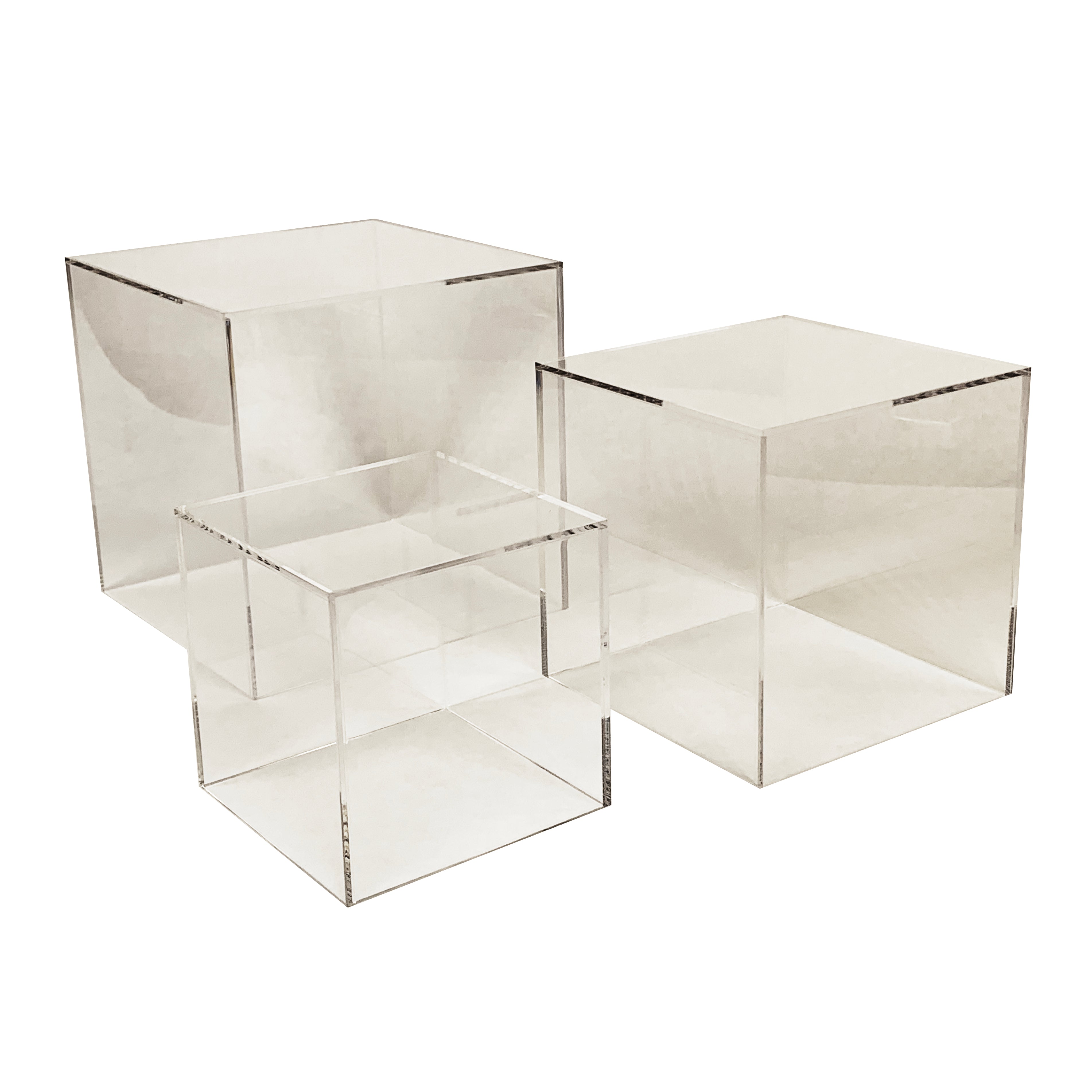 Clear Acrylic Cube Riser Set - 3 Piece Display Stand for Home Decor, Office Organization & Retail Merchandising