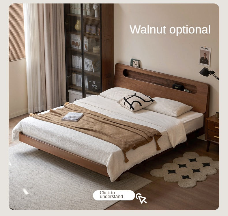 Solid Oak Wood Suspension Luminous Bed - Modern Floating Platform Bed with LED Lighting for Bedroom, Guest Room, or Dorm
