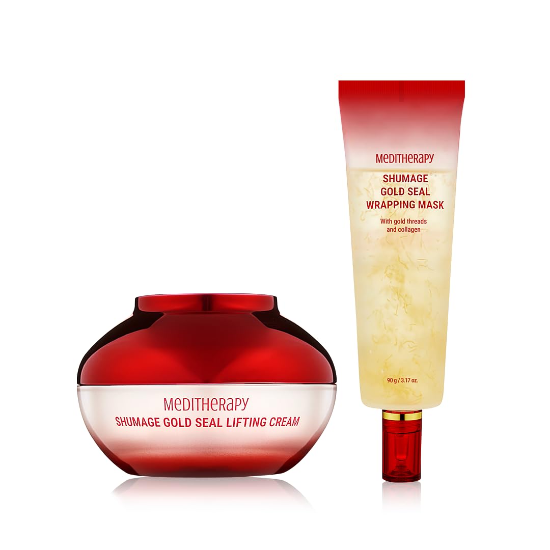 MEDITHERAPY Shumage Gold Seal Lifting Cream & Wrapping Mask Set - Anti-Aging Face Lift Cream with Hydration & Tightening for Sagging Skin - Overnight Peel Off Mask for Radiant Glow - Perfect for Night Skincare Routine & At-Home Spa Treatment
