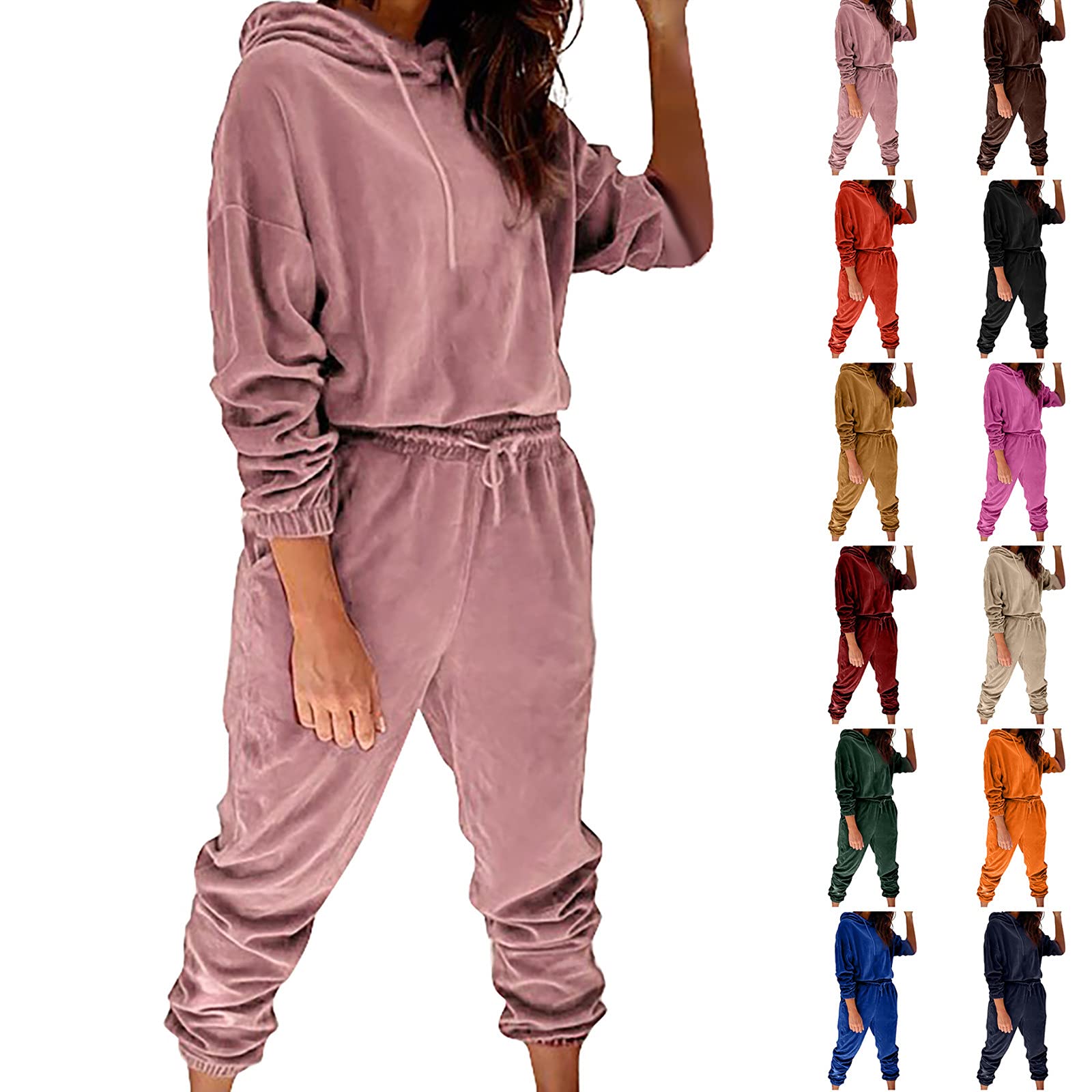 Women's 2 Piece Velvet Tracksuit Set - Soft Long Sleeve Round Neck Jogger Outfit for Lounge, Yoga & Running | Comfortable Sportswear for Women | Perfect for Home, Gym & Casual Wear