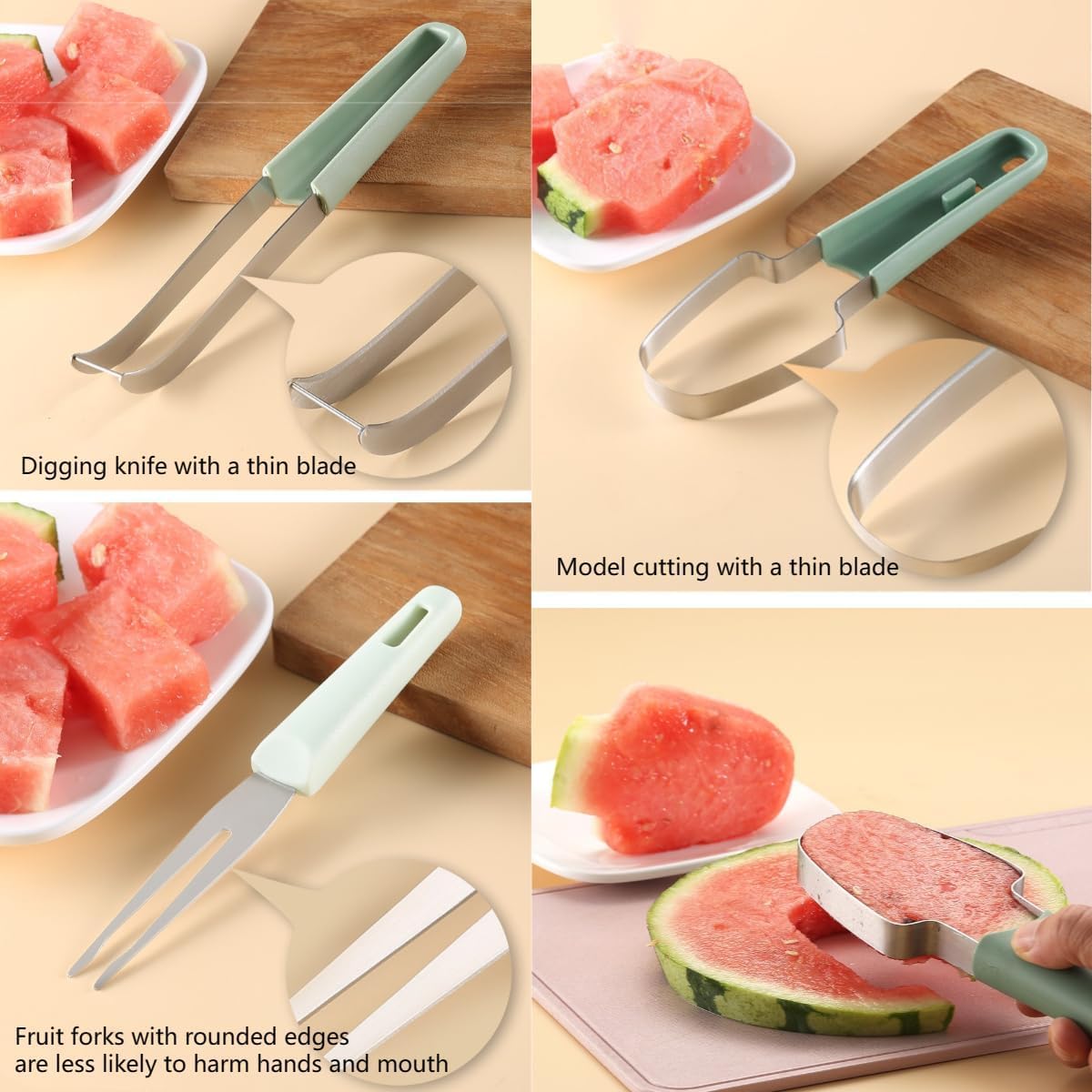 3-in-1 Watermelon Slicer & Fruit Carving Tool Set - Portable Melon Baller, Grape Cutter & Scoop for Camping, Kitchen & Picnics (2-Pack Combo) | Perfect for Summer BBQs, Fruit Salads & Party Platters