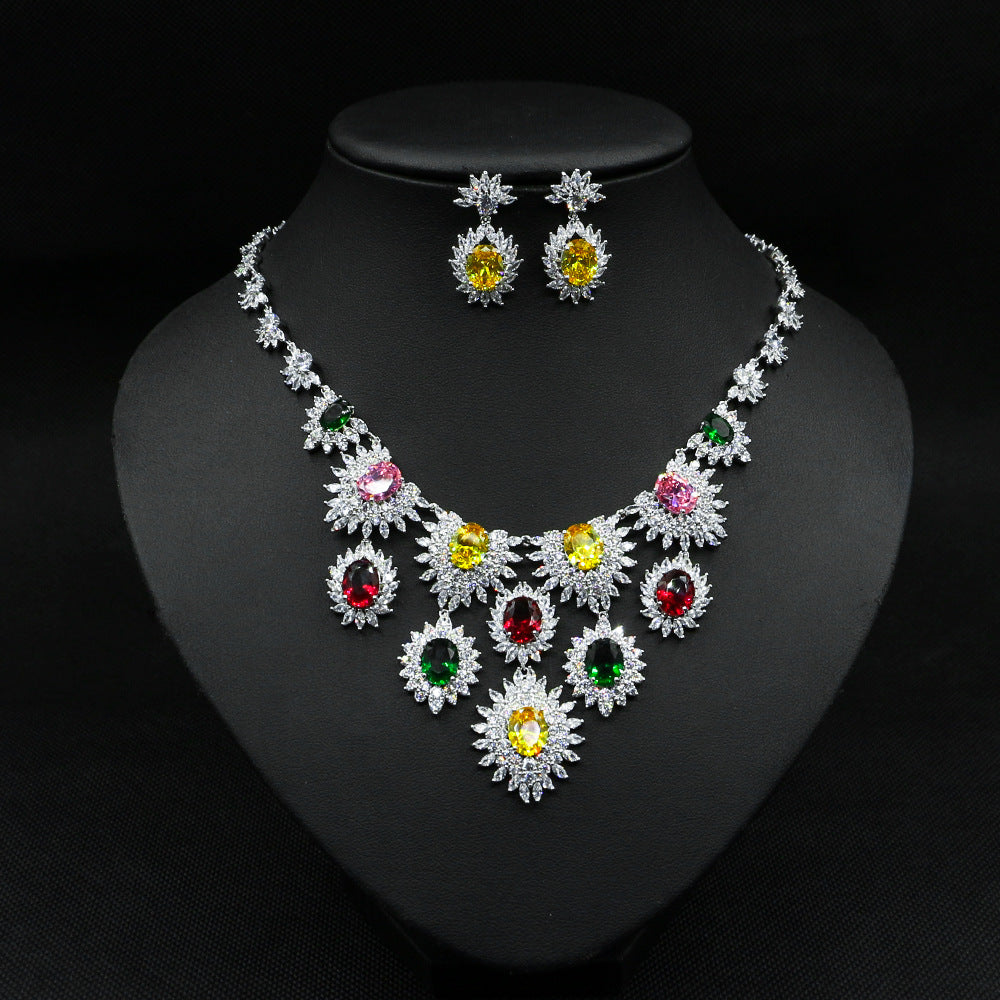 Stunning Colorful Zircon Earrings & Necklace Set for Women - Elegant Bridal Wedding Jewelry Accessories - Perfect for Weddings, Parties, and Special Occasions