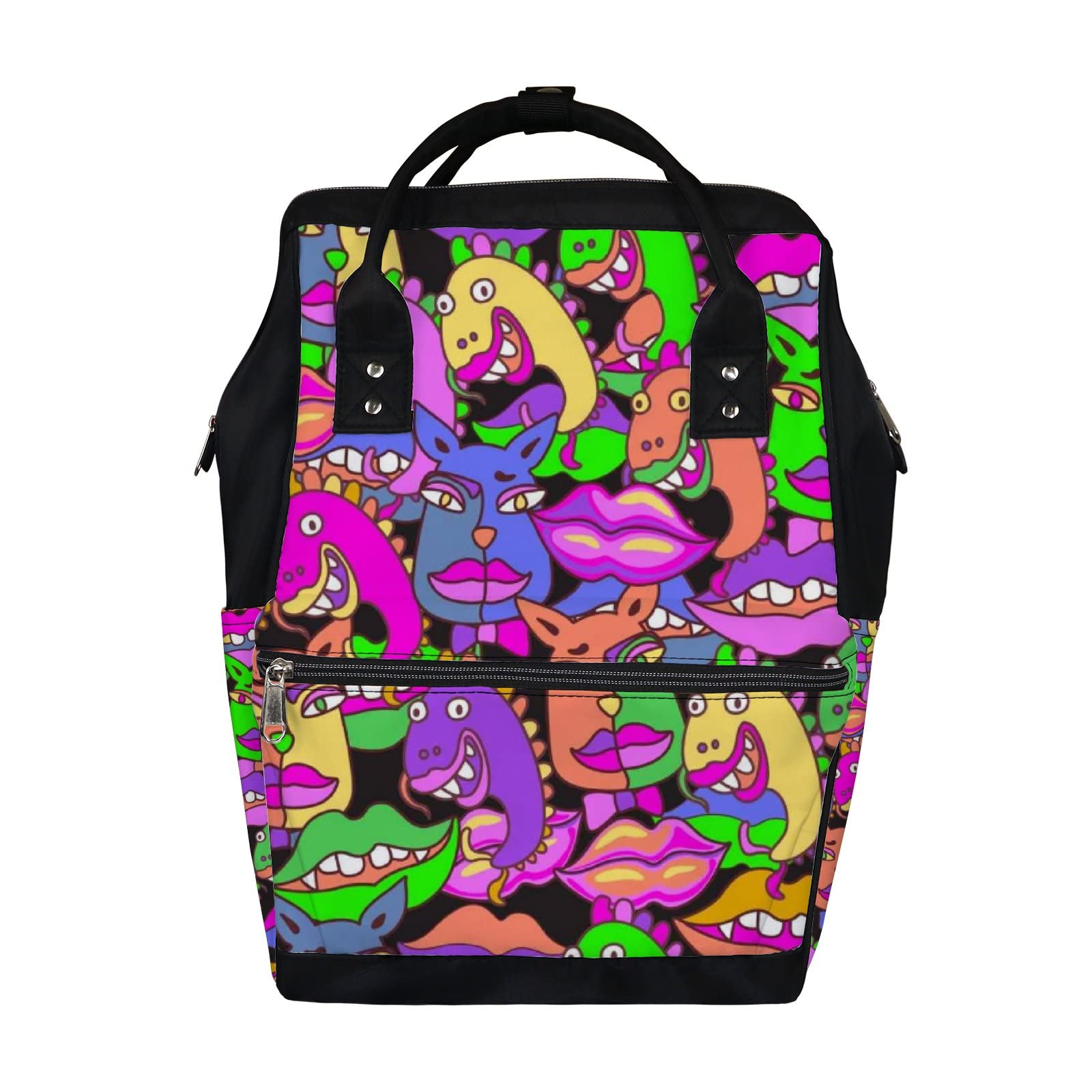 Vintage Colorful Hippie Cat Diaper Backpack - Waterproof Baby Nappy Changing Bag & Travel Laptop Backpack for Women & Men, Large Capacity Durable Diaper Bag for Daycare, Beach, and Family Outings