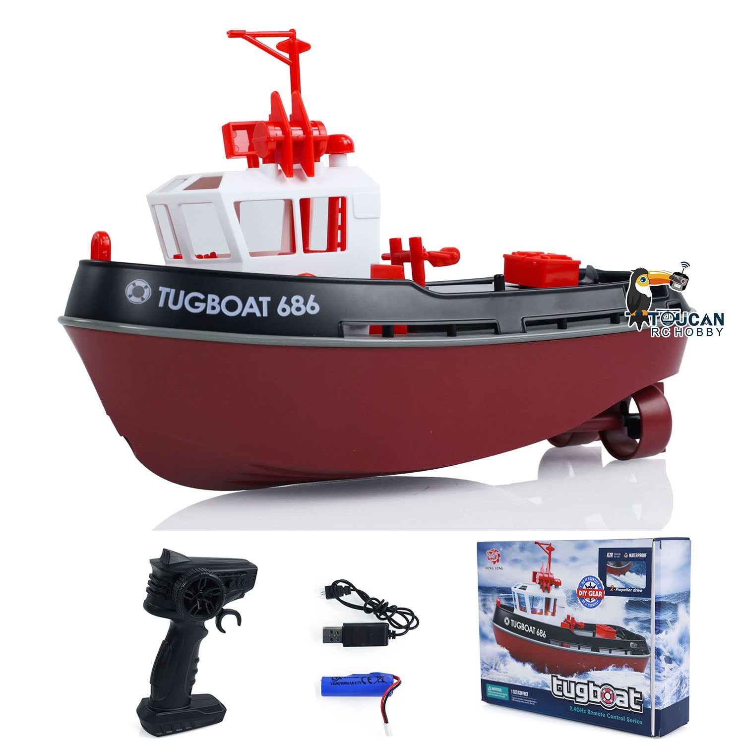 1/72 Scale Heng Long 2.4GHz Remote Control Tugboat - Dual Motor RC Towboat with Powerful Simulation - Ready to Run (RTR) 23x10x15cm - Perfect for Pool, Lake or Bathtub Water Play
