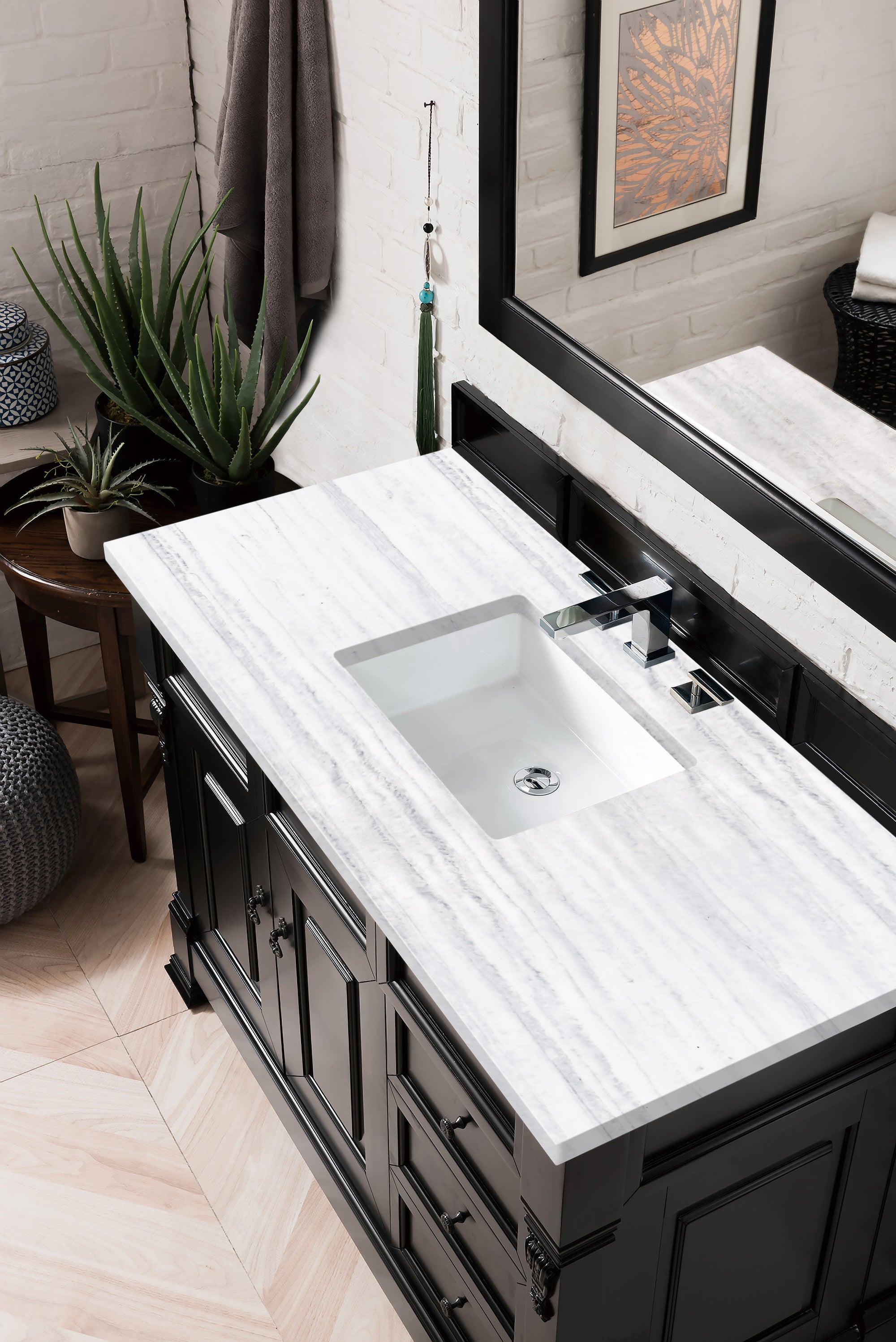 Brookfield 48 Inch Single Bathroom Vanity with Antique Black Finish & 3CM Arctic Fall Solid Surface Top - Perfect for Modern and Traditional Bathroom Designs
