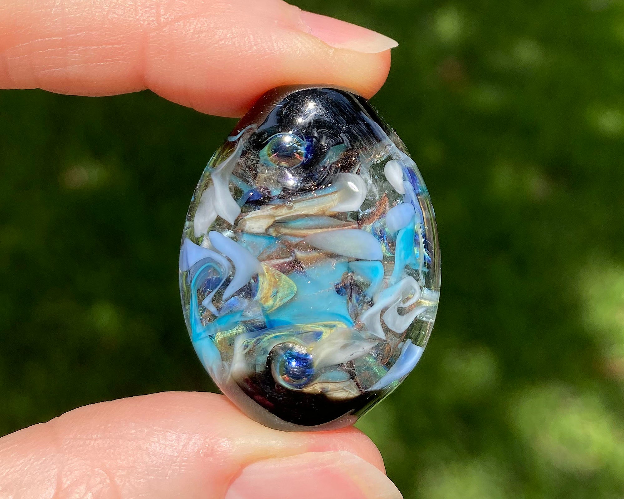 Handmade Aqua Blue Abstract Lampwork Glass Focal Bead for Jewelry Making - Perfect for Necklaces, Bracelets & DIY Craft Projects