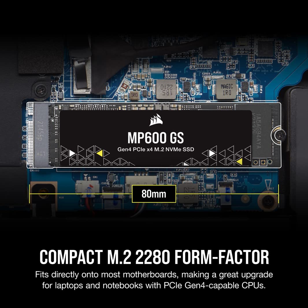 Corsair MP600 GS 1TB PCIe Gen4 x4 NVMe M.2 SSD - High-Speed Gaming SSD with 4800MB/s Read - TLC NAND - M.2 2280 - DirectStorage Ready - Compatible with PS5, Laptops & Desktop PCs - Perfect for Gaming, Video Editing & Workstations